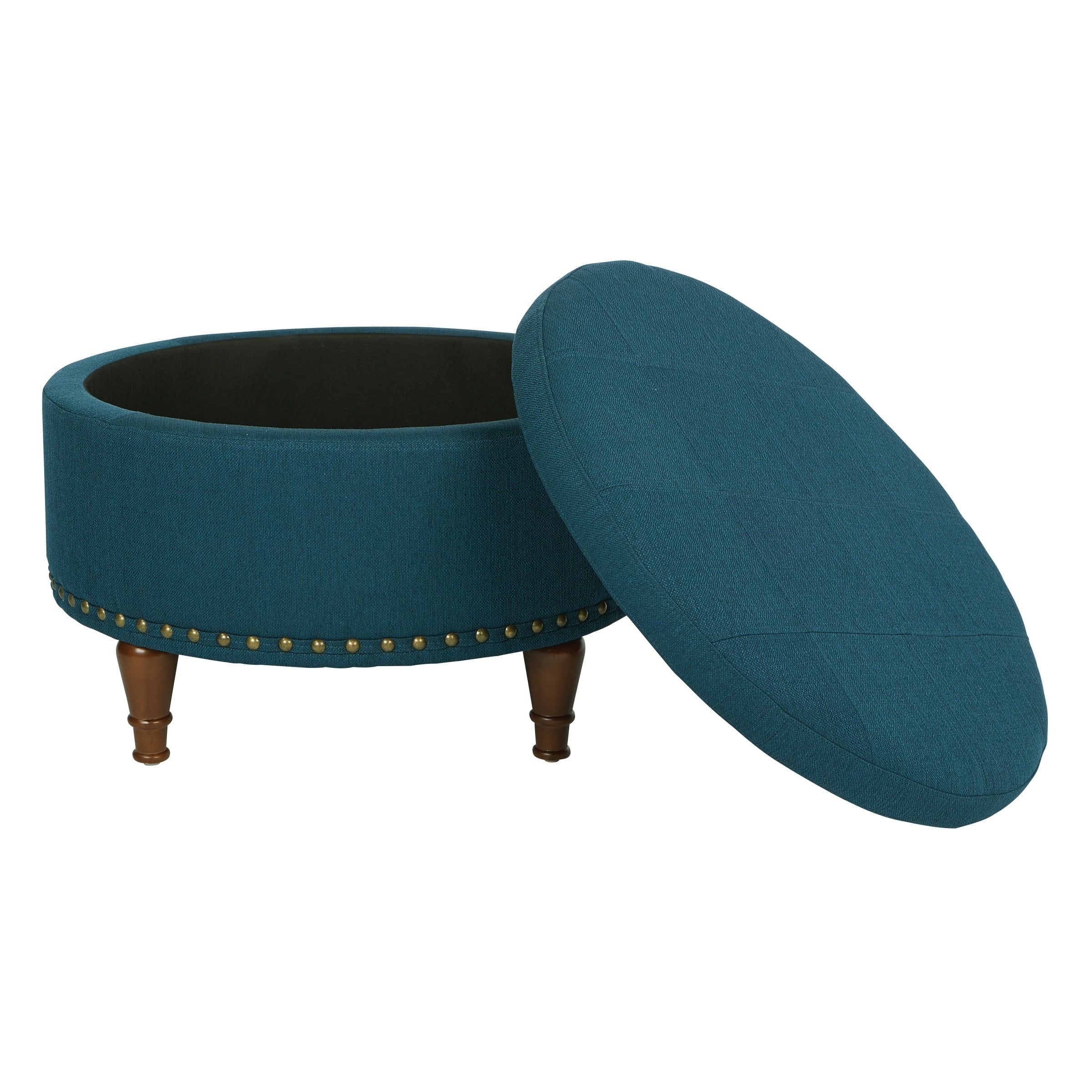 Azure Alloway 29" Storage Ottoman with Antique Bronze Nailheads