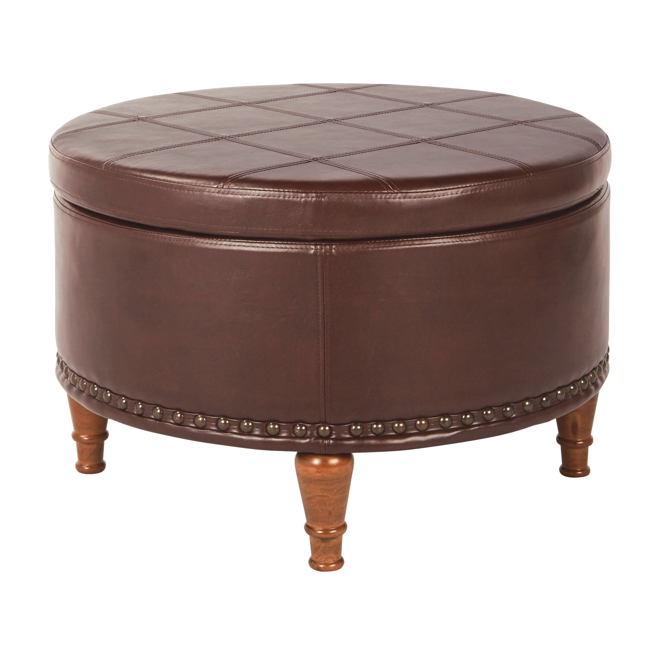 Alloway Espresso 29" Round Storage Ottoman with Tray Top