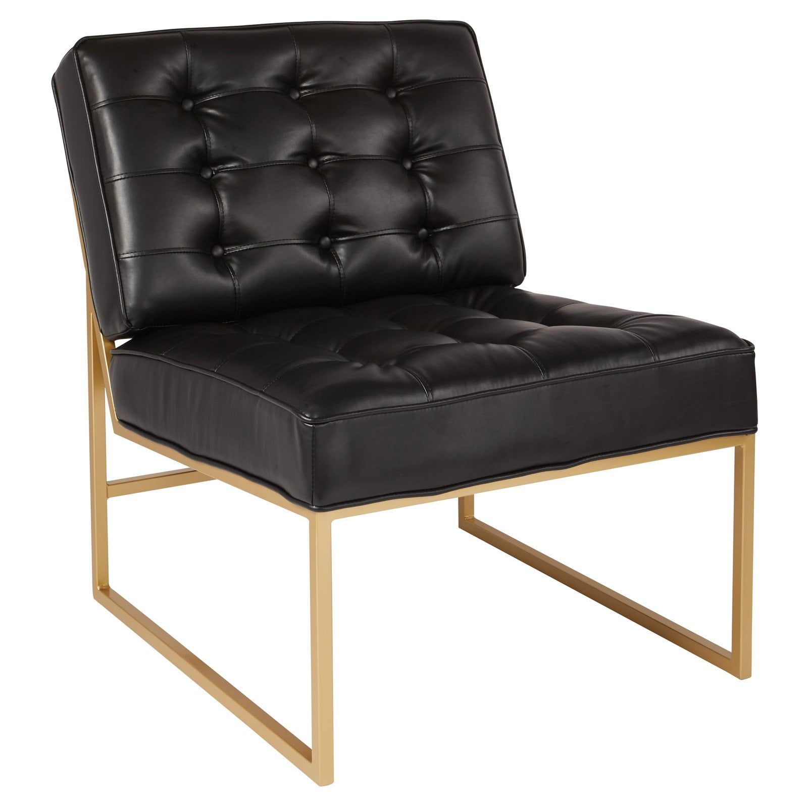 Transitional Anthony Black Faux Leather Chair with Gold Metal Frame