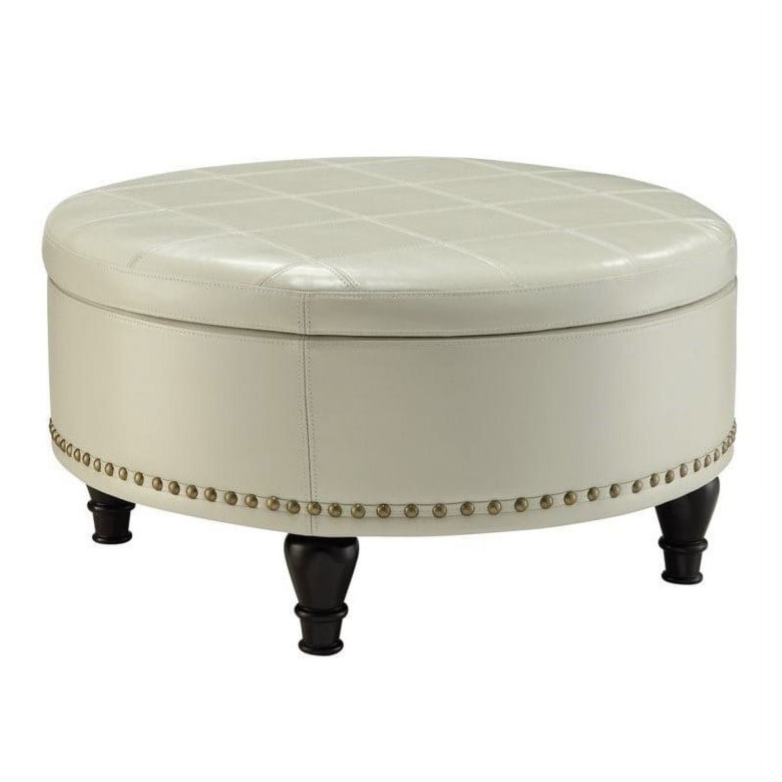 Augusta 33'' Round Storage Ottoman in Luxe Red Bonded Leather with Nailhead Accents