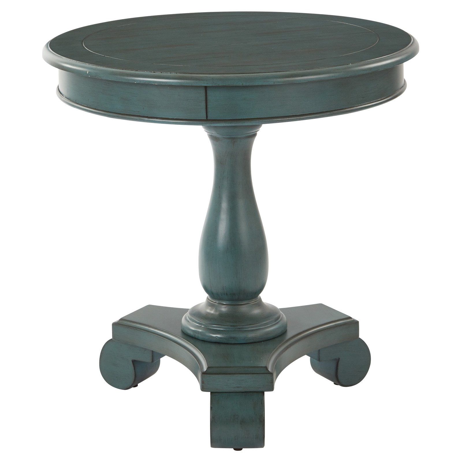 Avalon Caribbean Blue Hand Painted Round Wood Accent Table