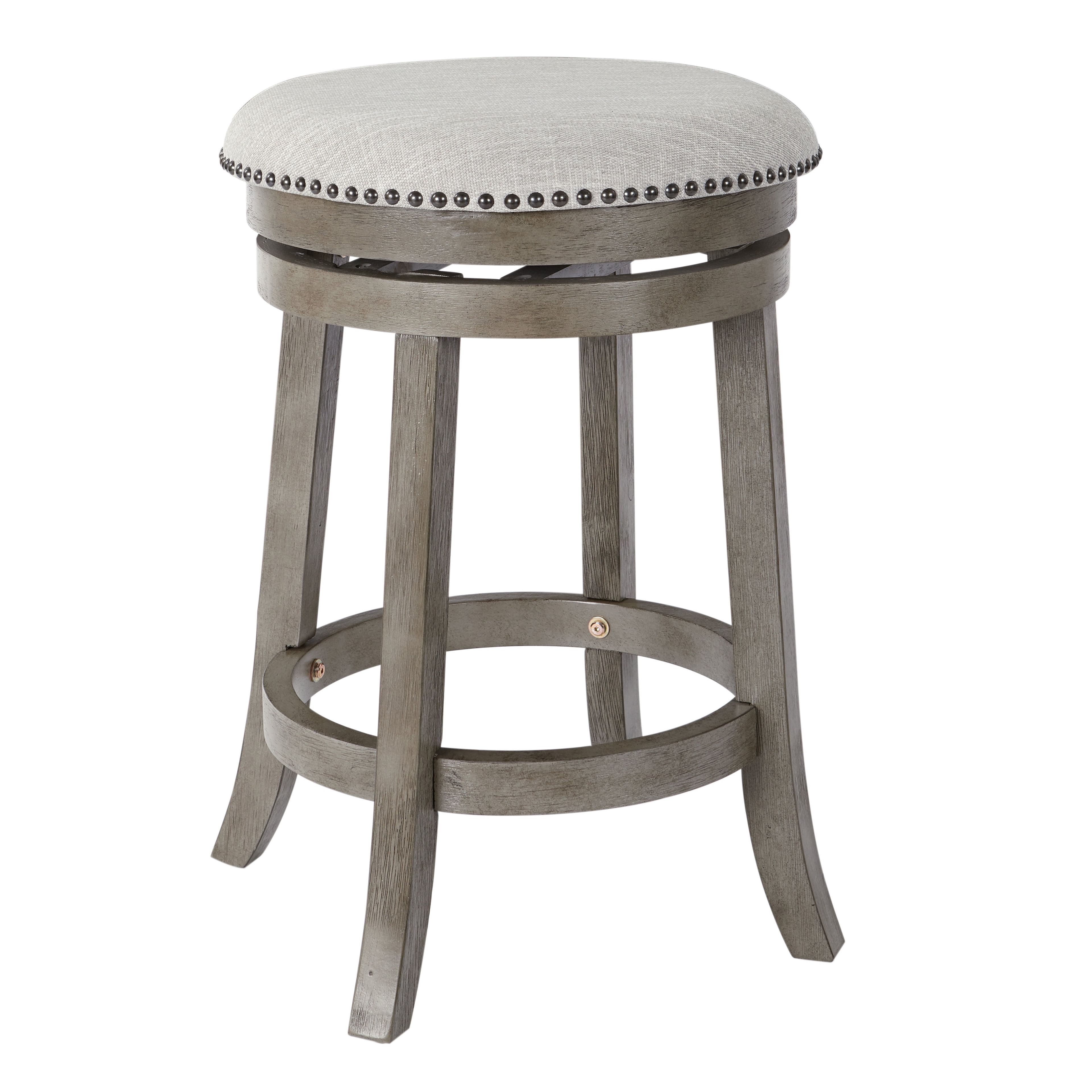 Gray 26" Backless Swivel Wood Stool