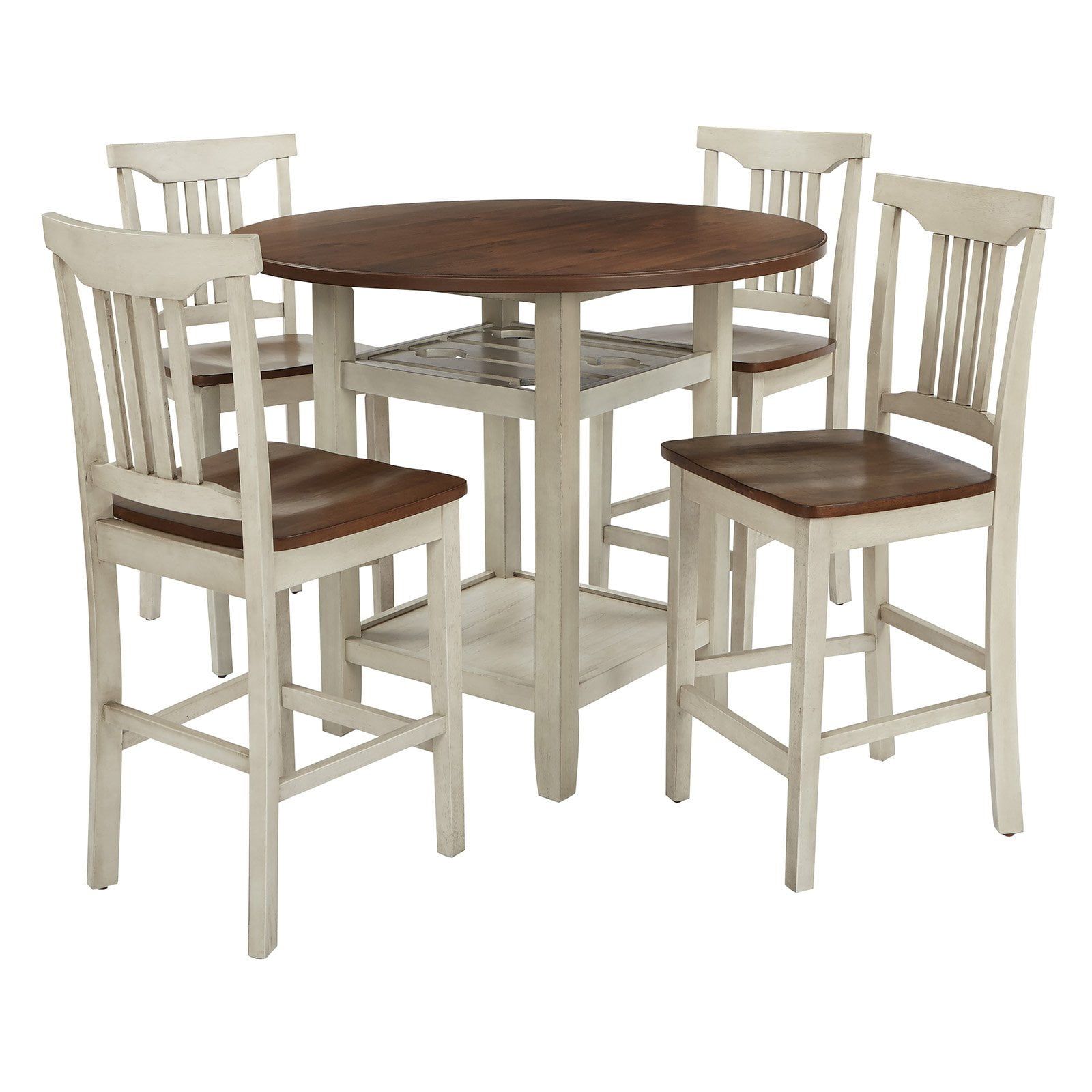 Antique White Wood Stain Modern Farmhouse 5pc Dining Set