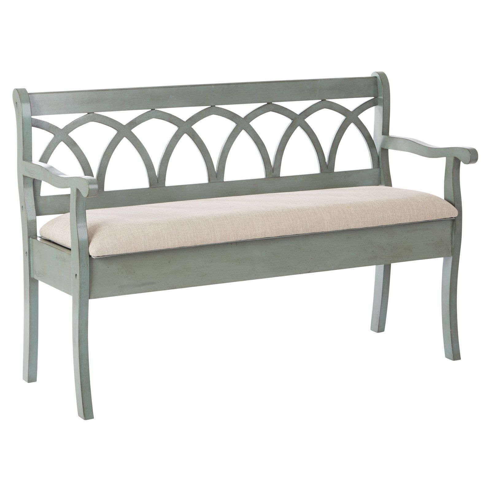 Coventry Antique Sage Entry Bench with Beige Cushion Storage