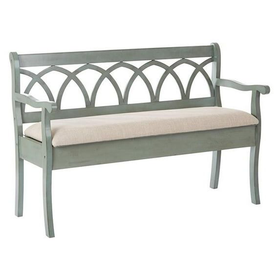 Coventry Antique Sage Entry Bench with Beige Cushion Storage