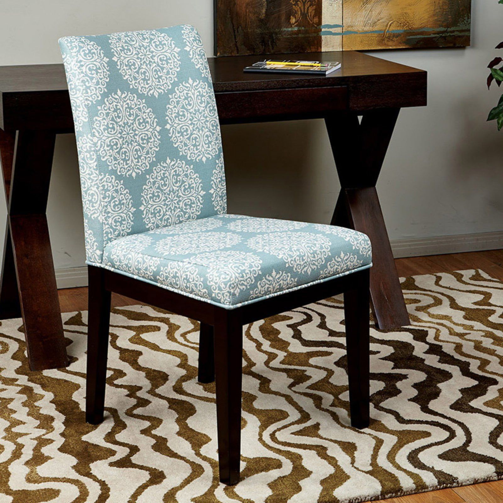 High Gabrielle Sky Linen and Wood Upholstered Parsons Side Chair