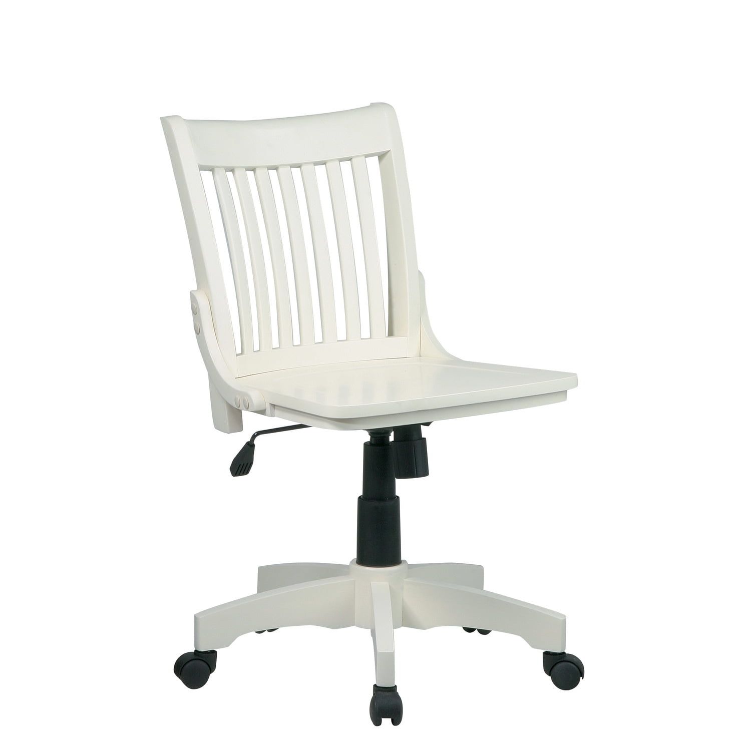 Deluxe Antique White Armless Wood Banker Swivel Chair