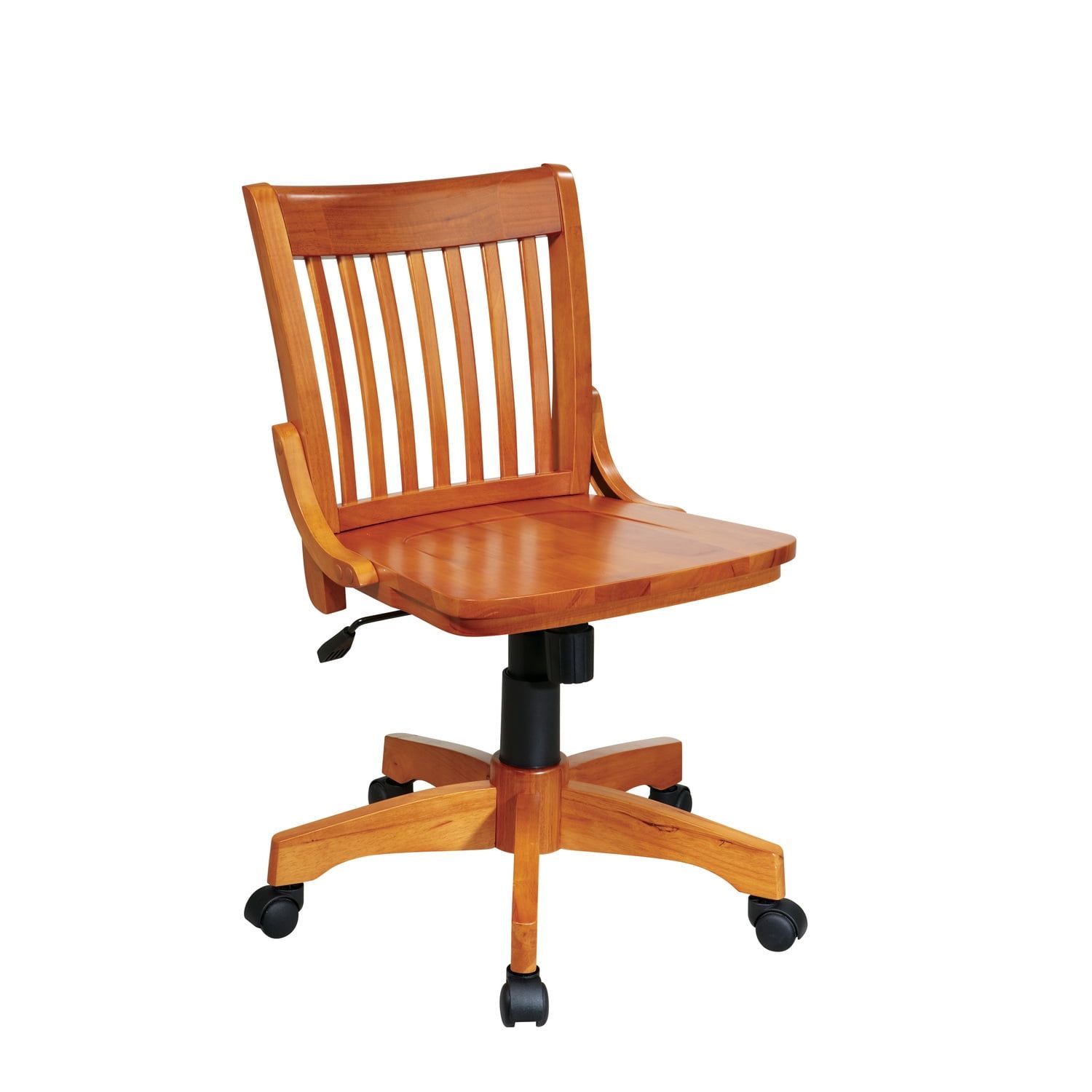 Fruitwood Finish Armless Swivel Office Chair with Wood Base