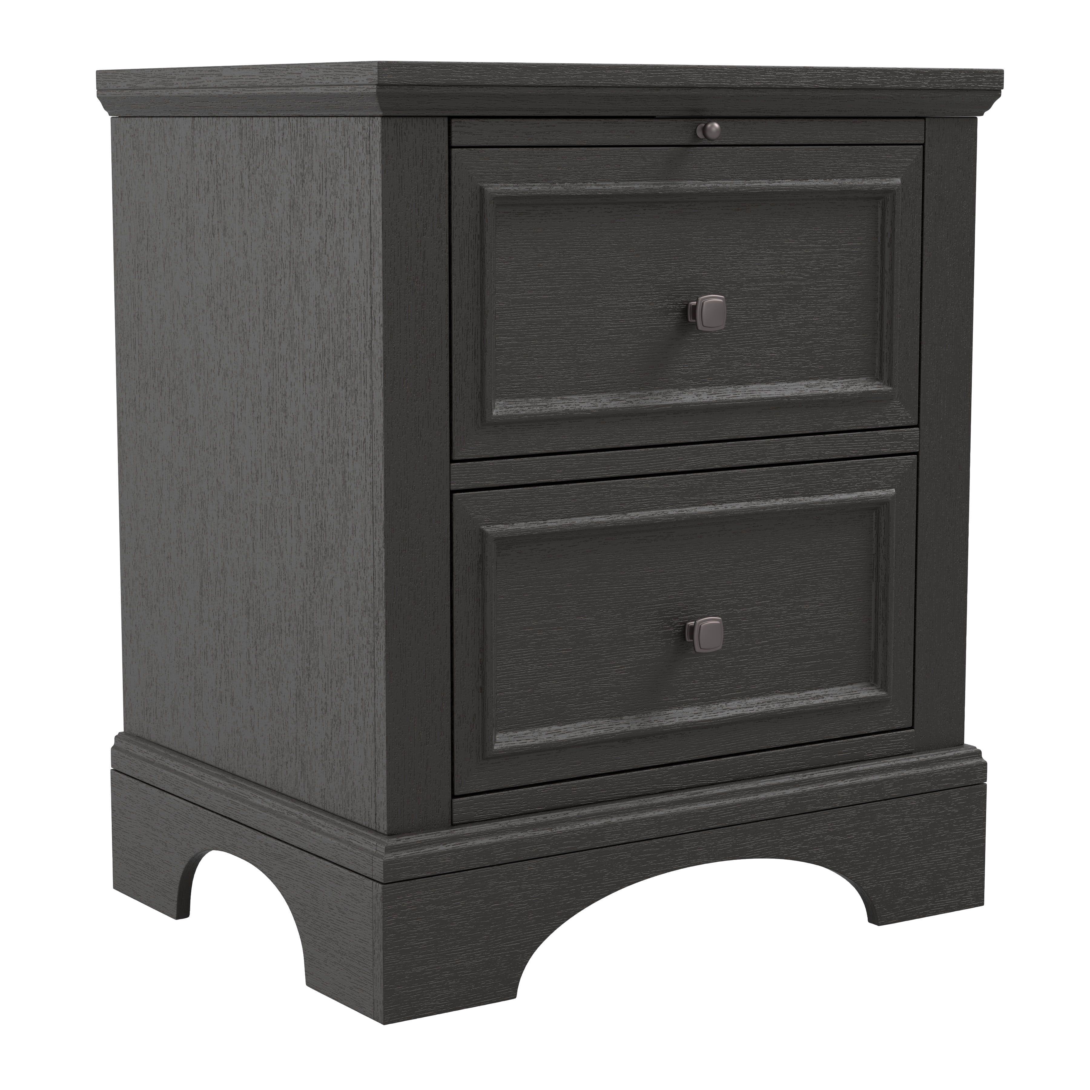 Rustic Black Mahogany 2-Drawer Nightstand with Tray