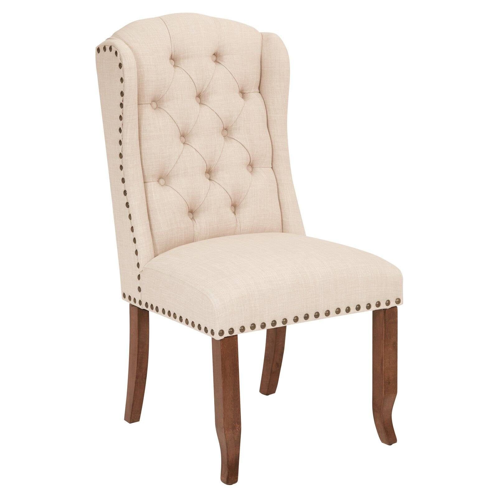 Elegant Linen Upholstered Parsons Side Chair with Wood Legs