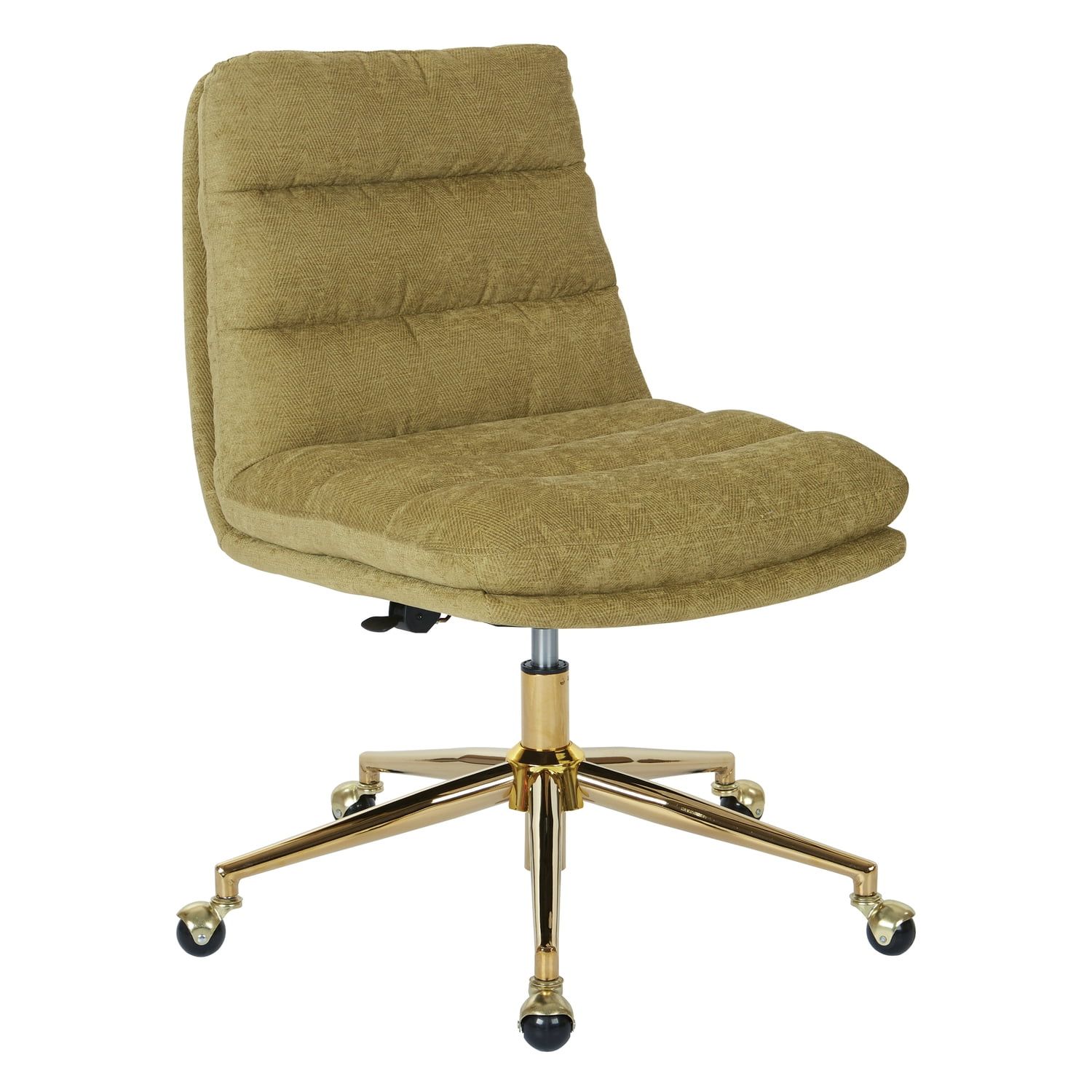 Olive Fabric Armless Ergonomic Swivel Office Chair with Gold Base