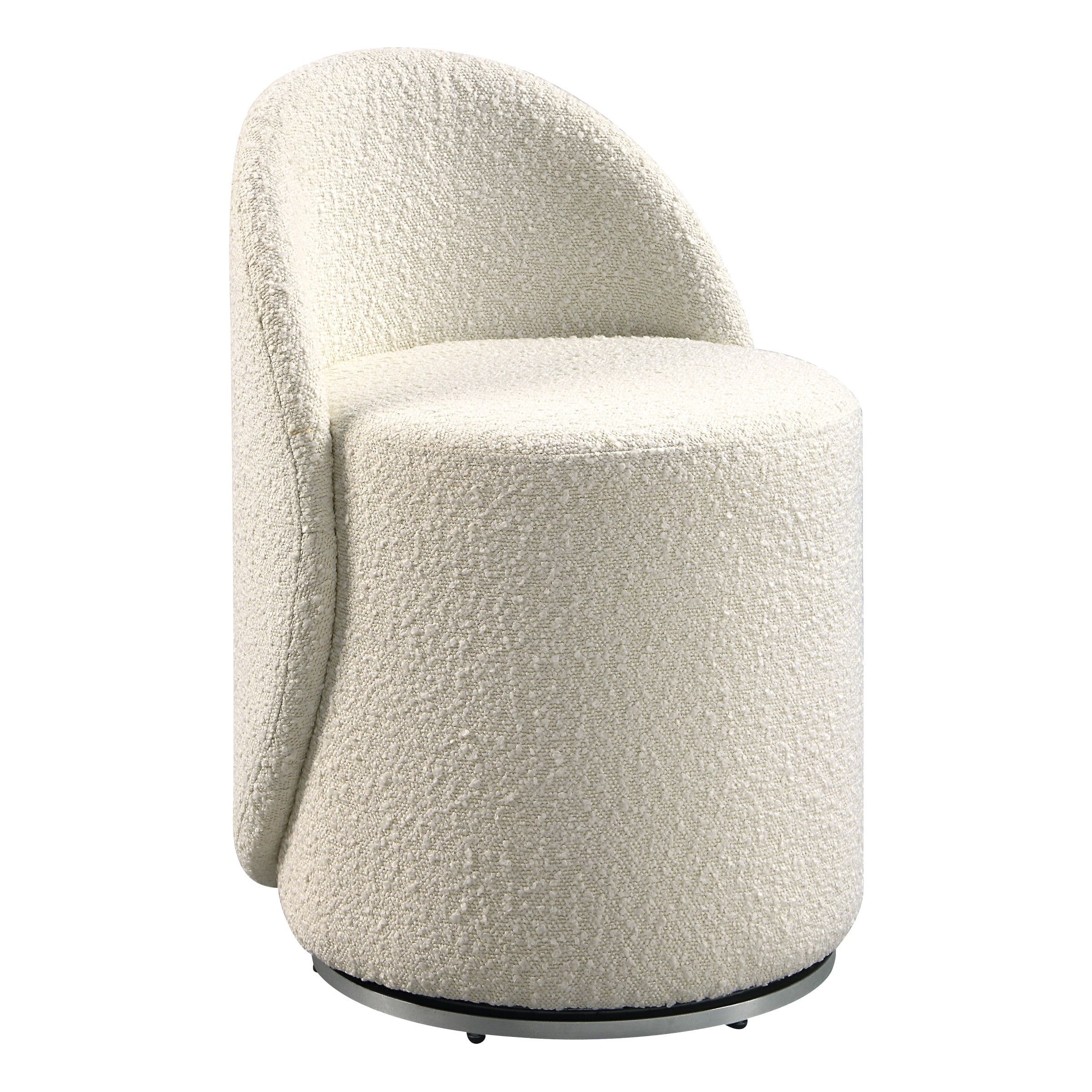 Cream Textured Boucle Swivel Barrel Vanity Chair