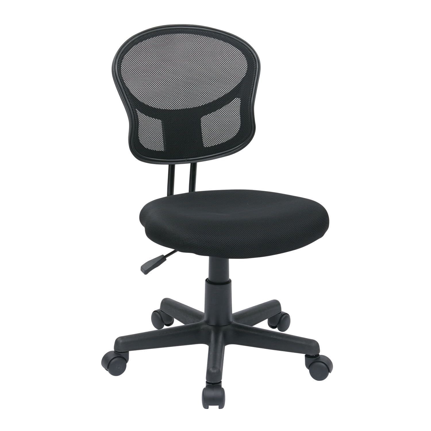 360 Swivel Armless Task Chair in Black Mesh with Wood Accents