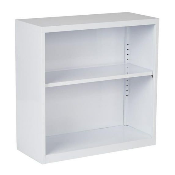 Adjustable White Metal Bookcase with Multi-Height Shelves