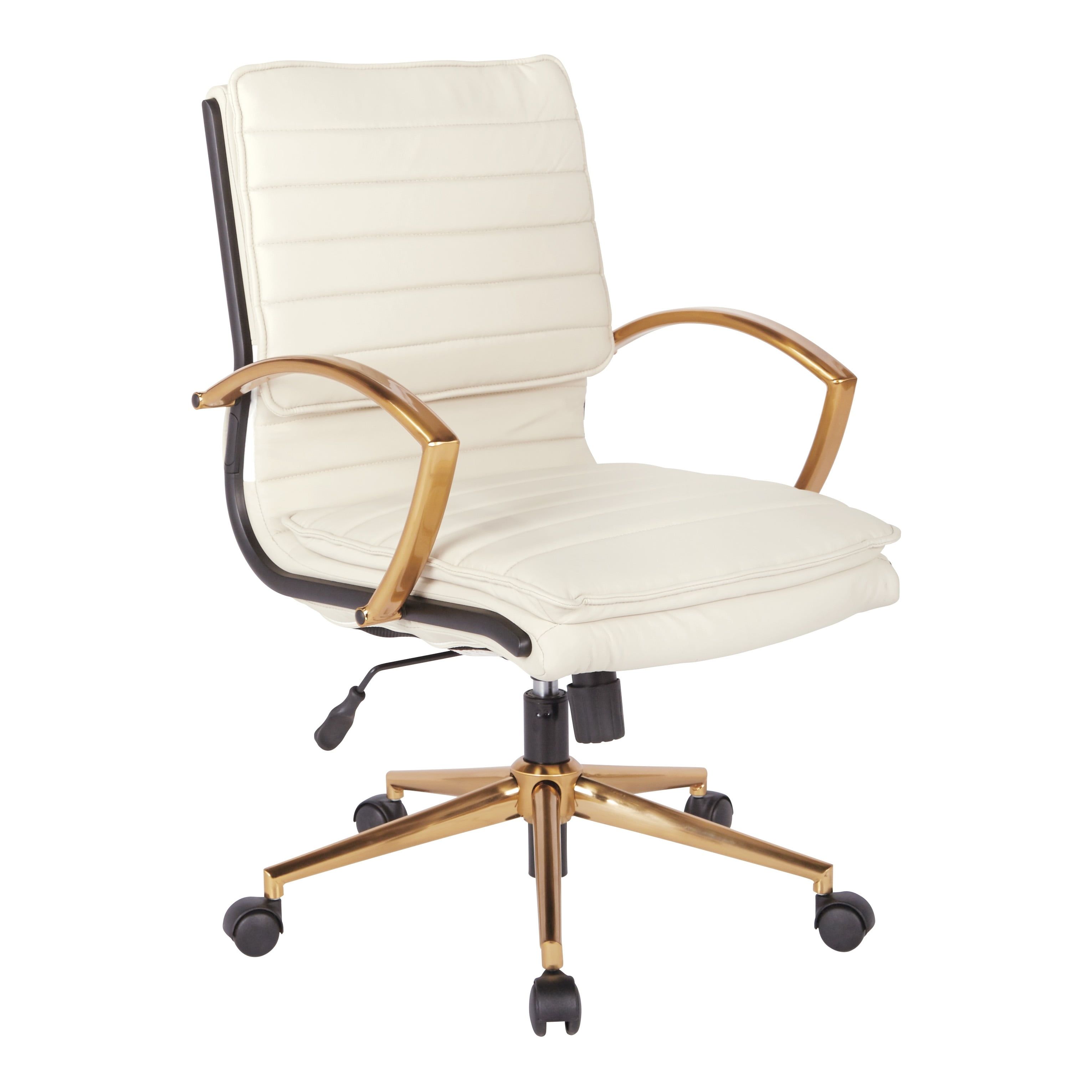 Cream Faux Leather Swivel Office Chair with Gold Accents
