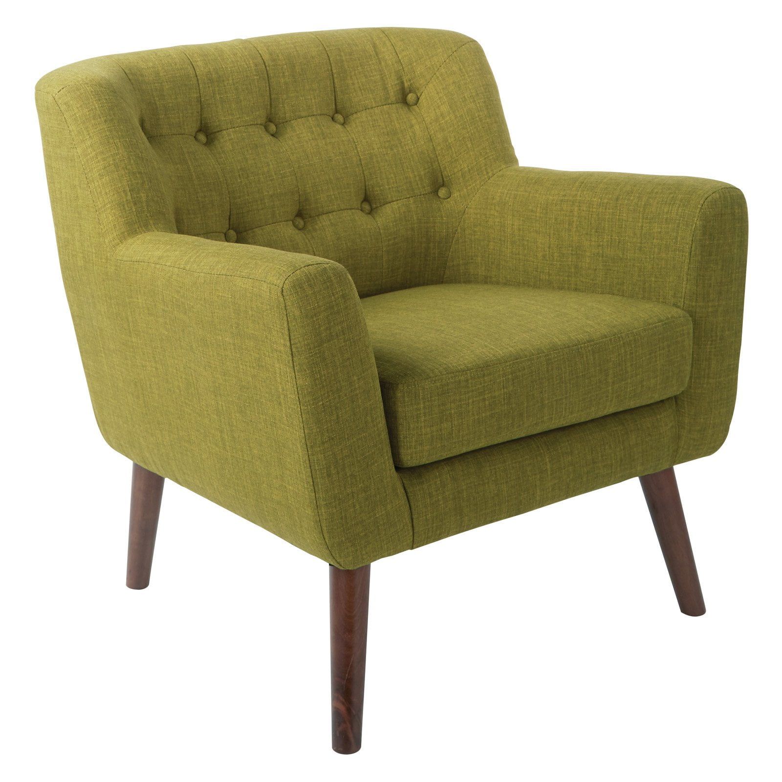 Green Microfiber Mid-Century Modern Accent Chair with Wood Legs