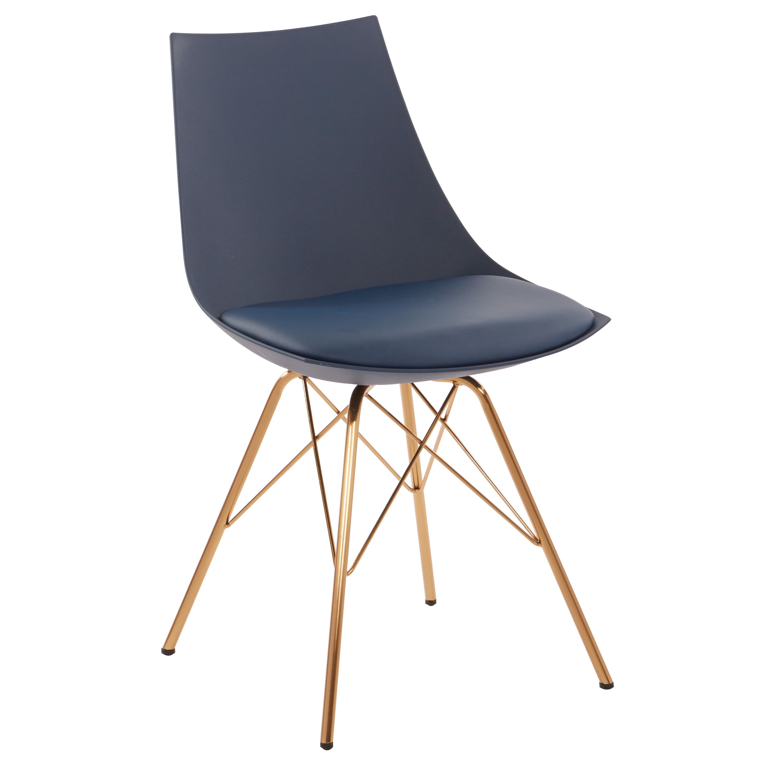 Navy Faux Leather Modern Chair with Gold Chrome Base