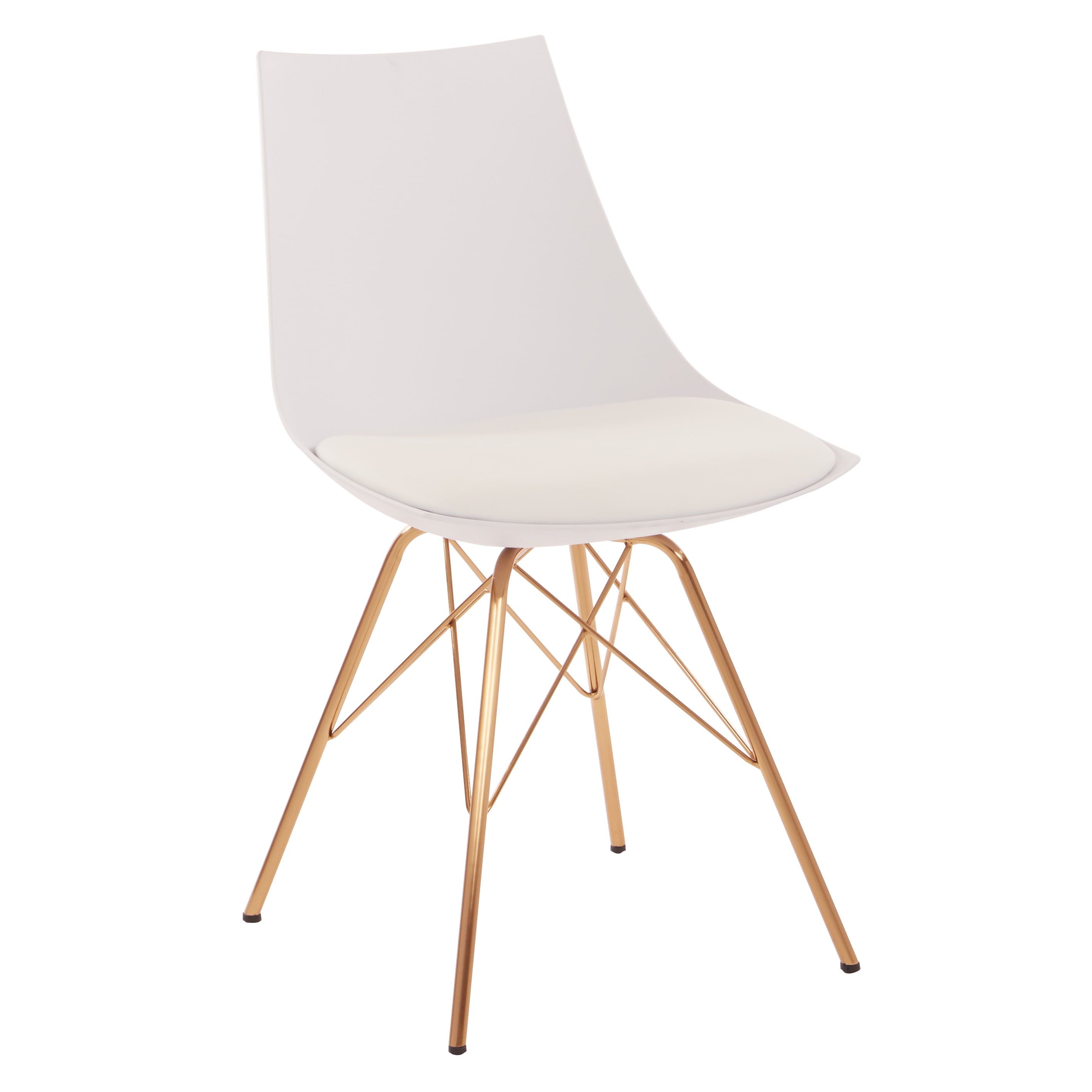 White Faux Leather Side Chair with Gold Metal Legs