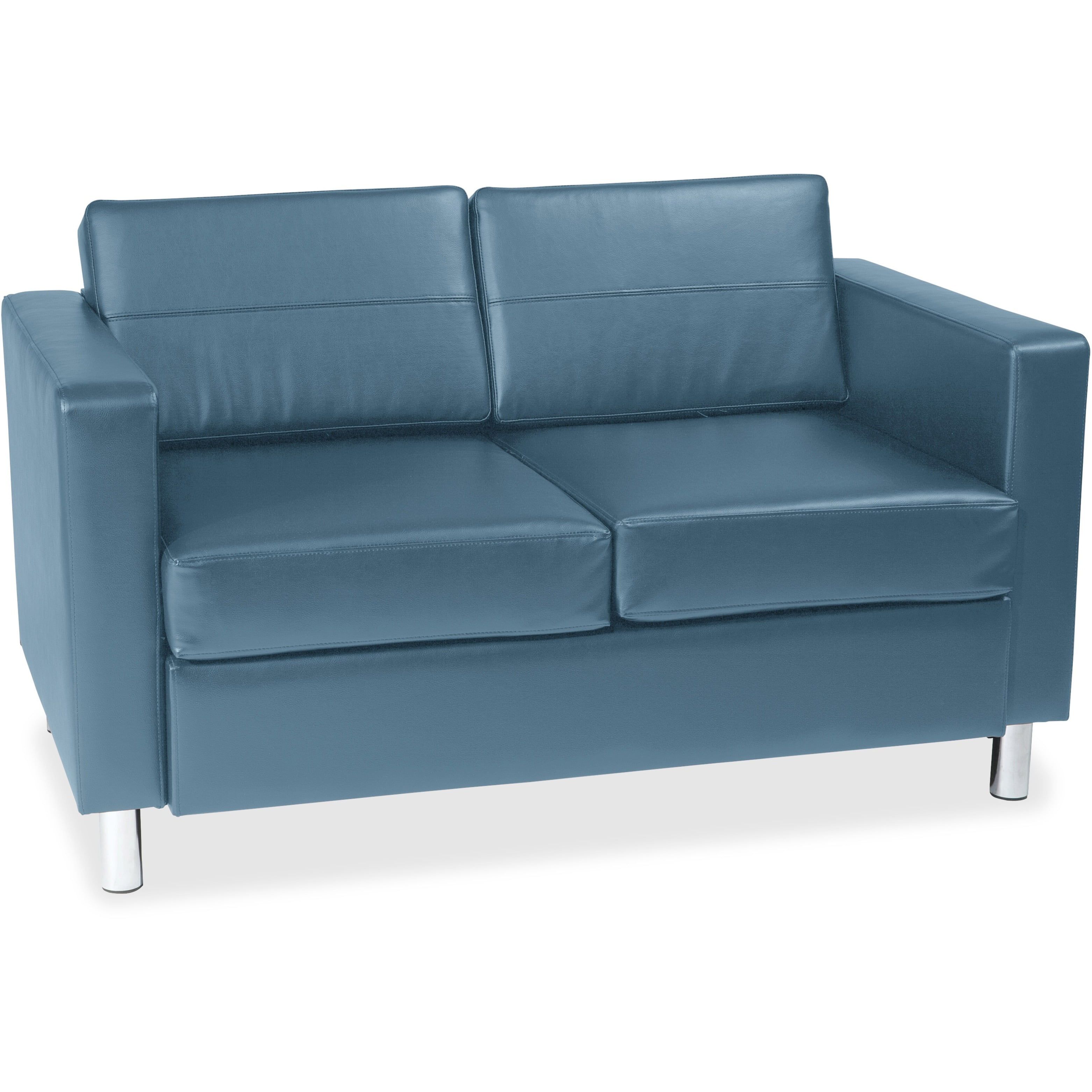 Dillon Blue Faux Leather Loveseat with Track Arms