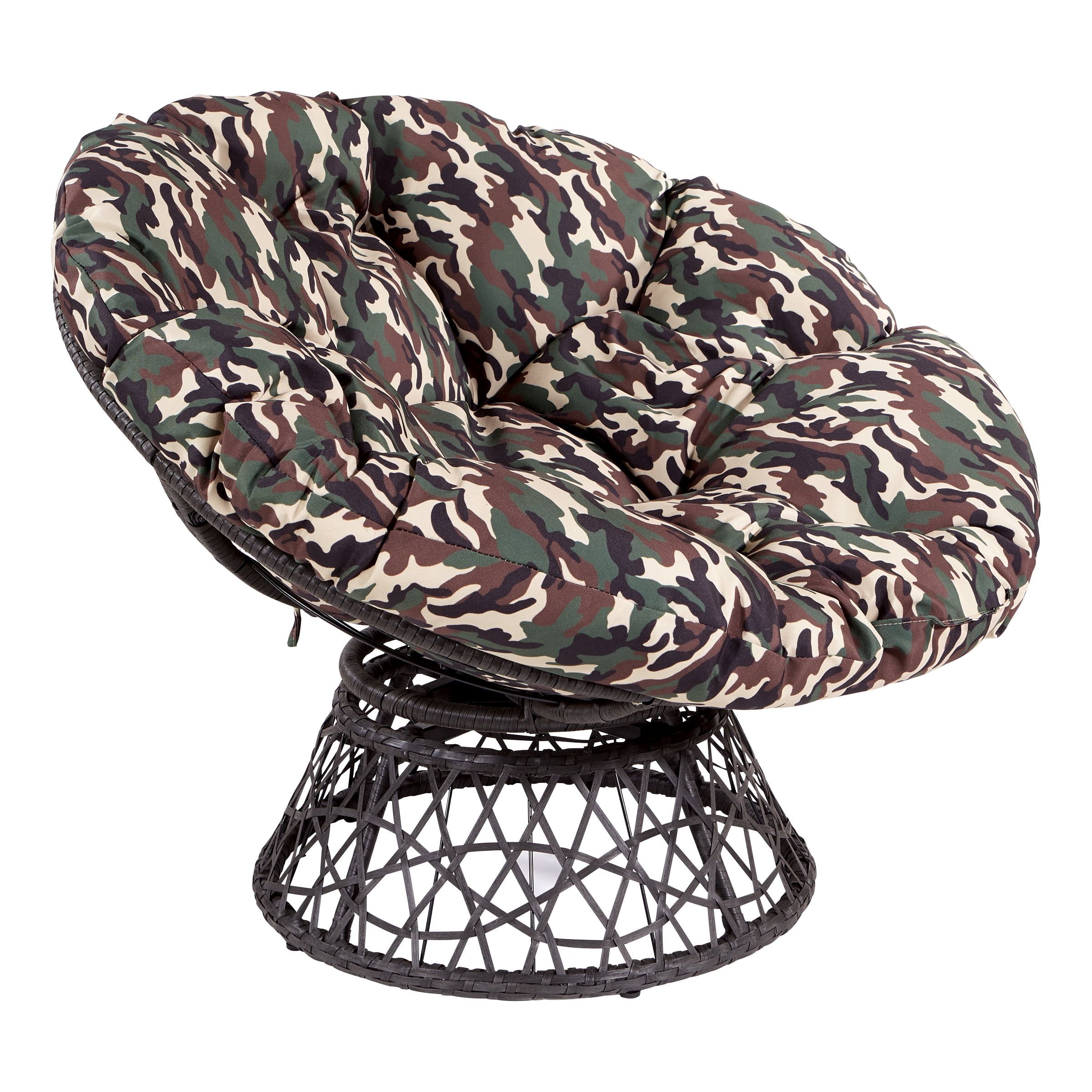 Swivel Papasan Chair with Geometric Black Metal Frame