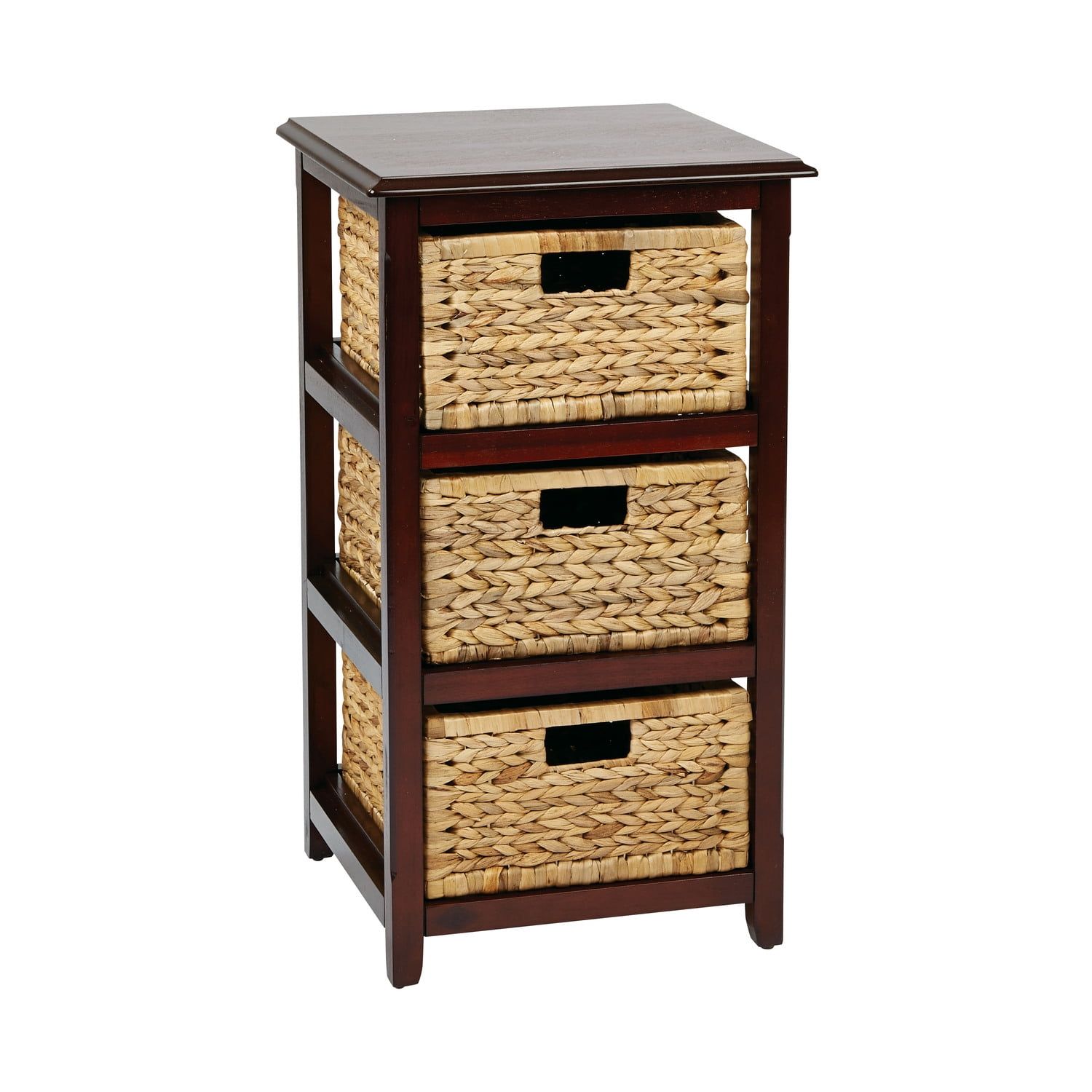 Espresso Three-Tier Storage Unit with Natural Baskets