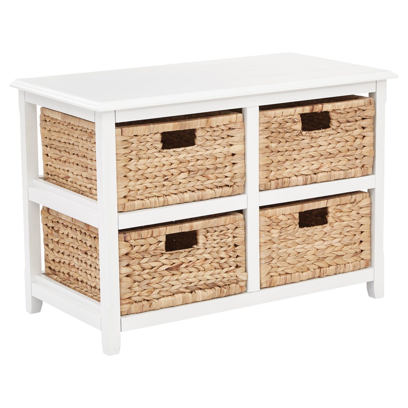 White Two-Tier Storage Unit with Natural Baskets