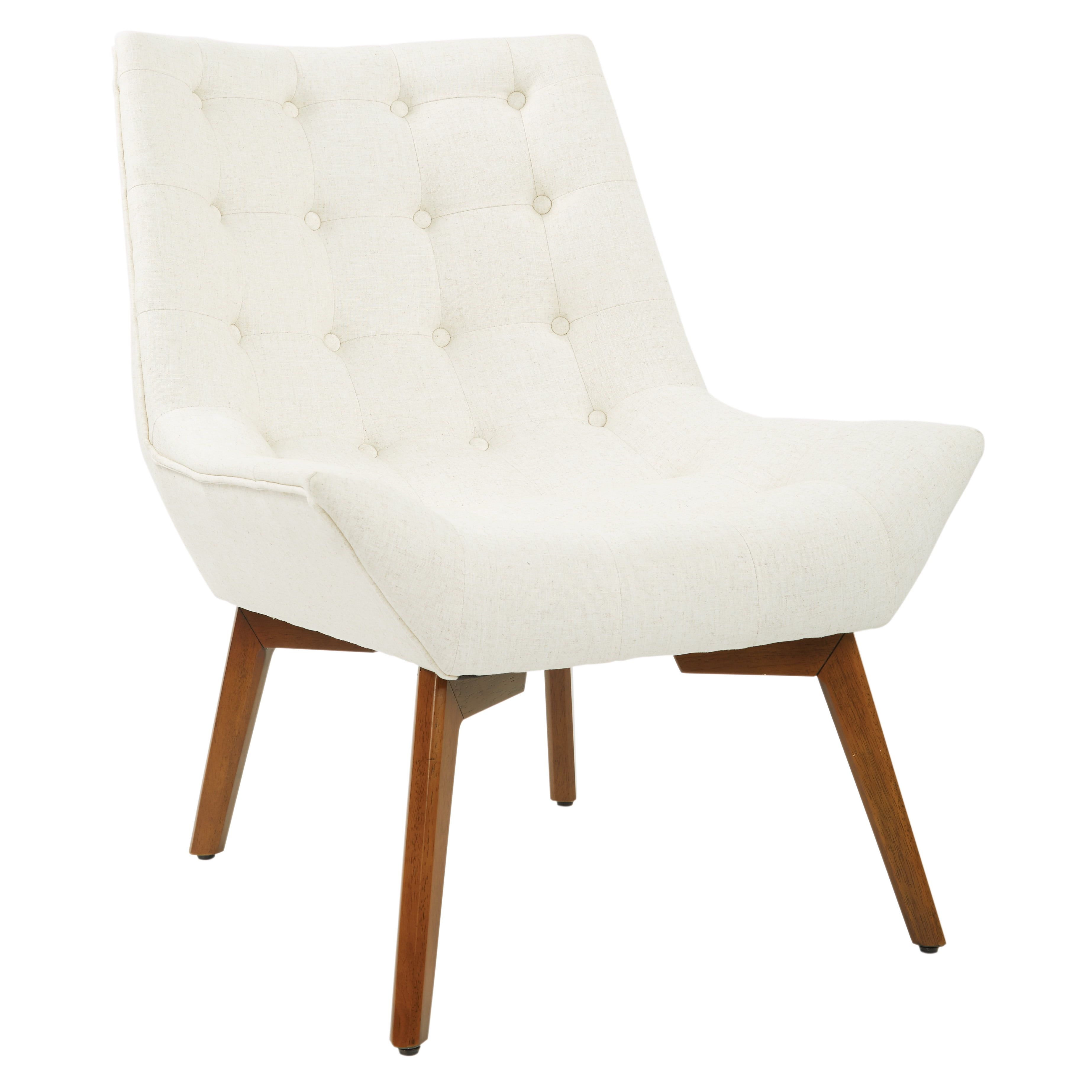 Mid-Century Modern Slipper Accent Chair in Linen with Sculpted Wood Legs