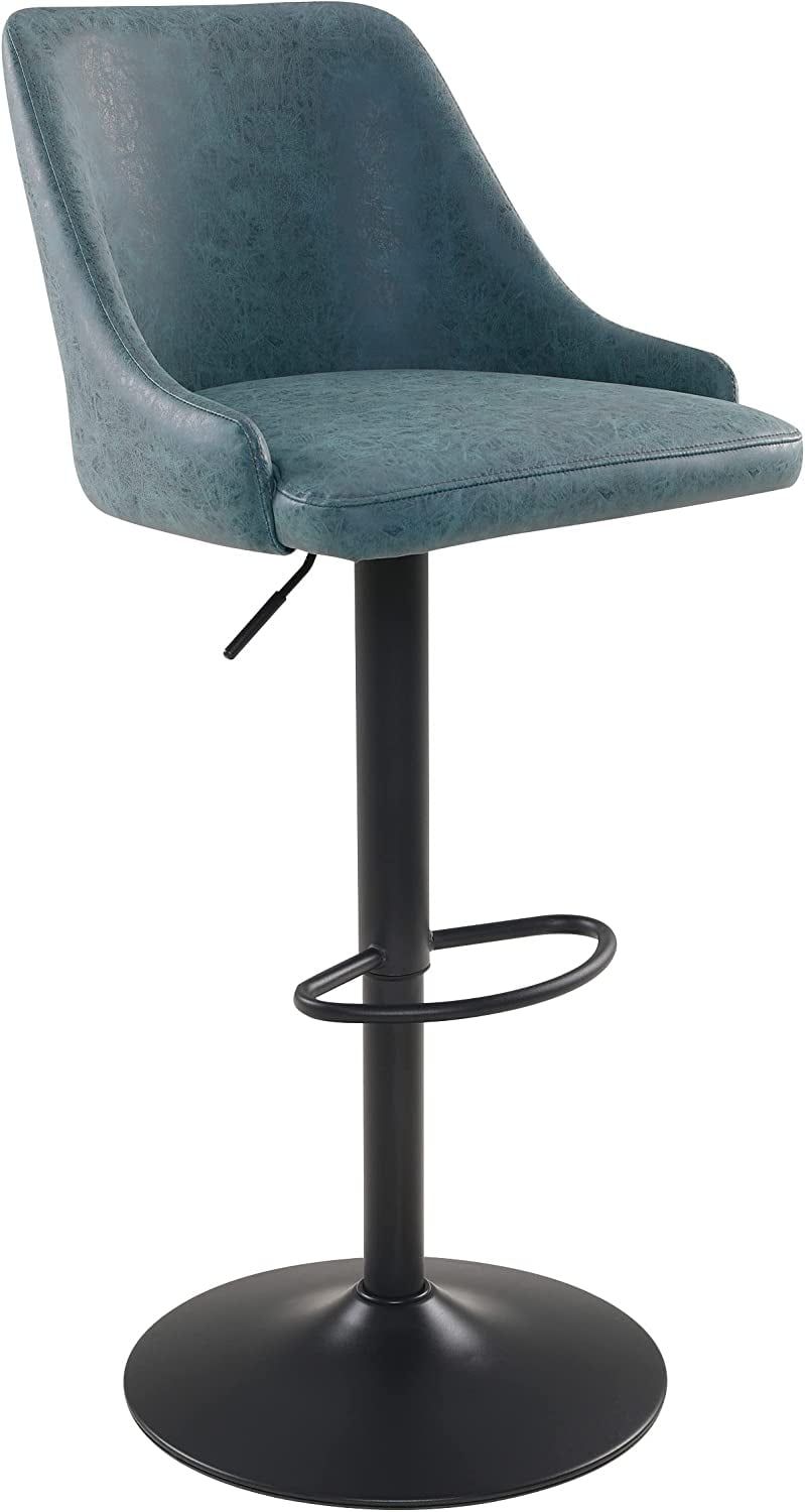 Modern Navy Faux Leather Adjustable Swivel Barstool