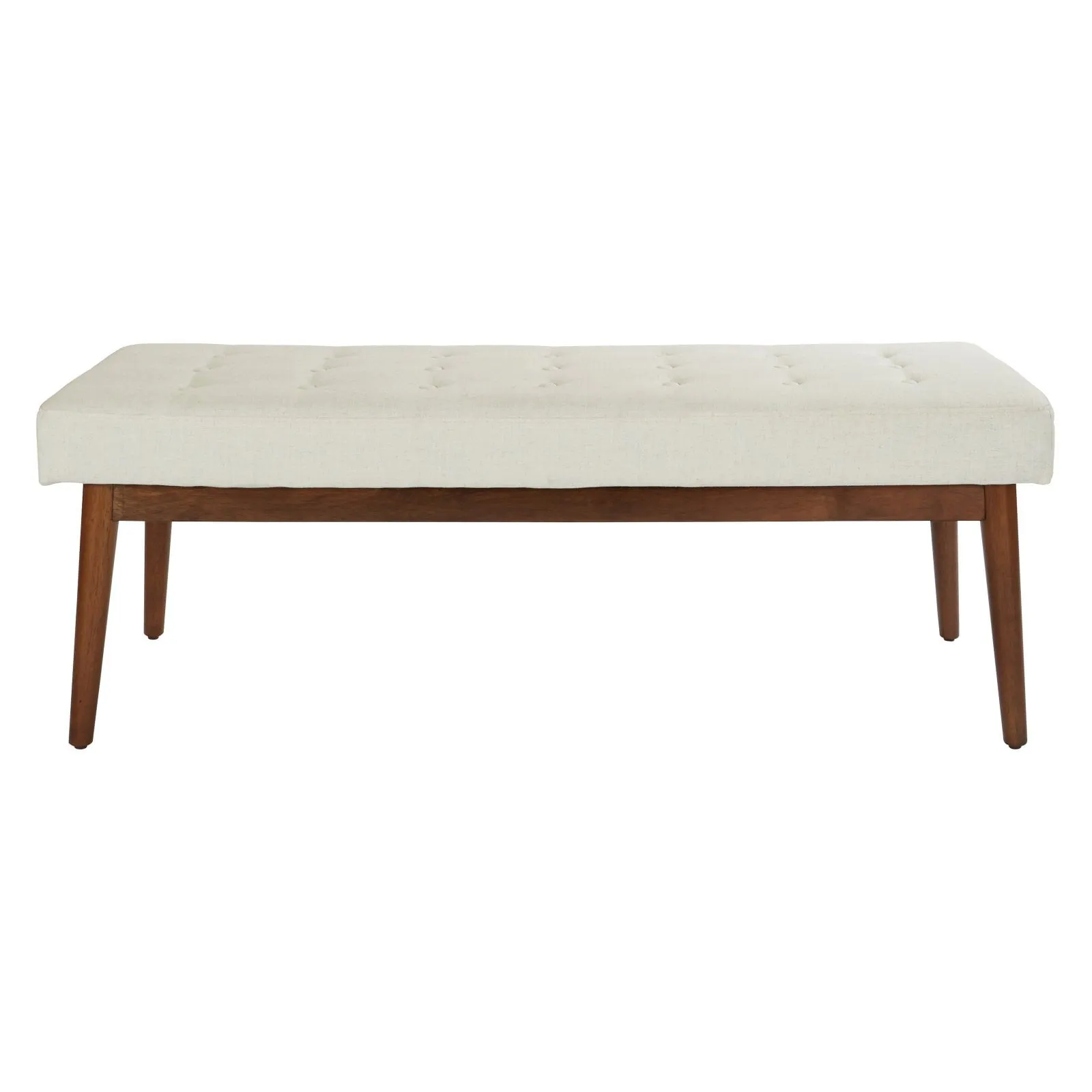 Mid-Century Linen Fabric Storage Bench with Coffee Finished Legs