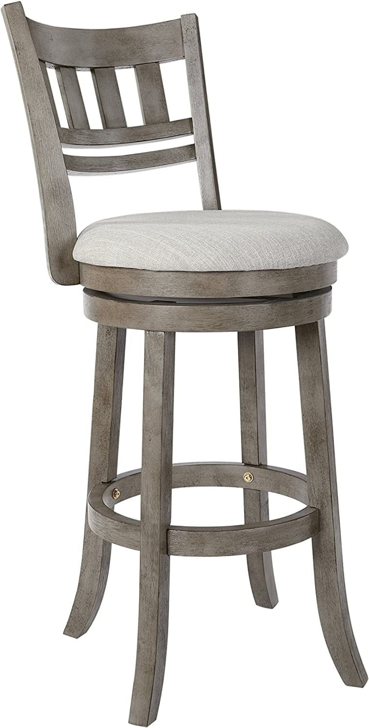 Antique Gray Wood Swivel Bar Stool with High Back