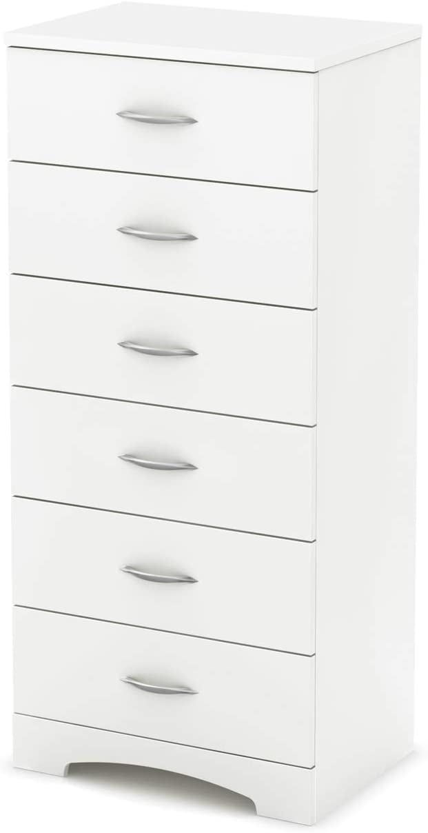 Pure White Soft-Close 6-Drawer Lingerie Chest with Curved Kick Plate