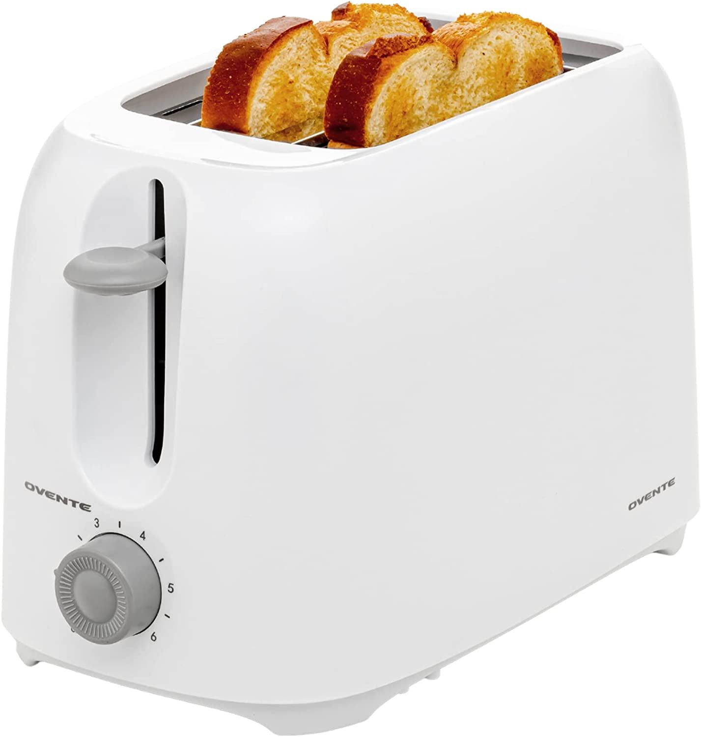 Compact White 2-Slice Stainless Steel Toaster with 6-Shade Settings