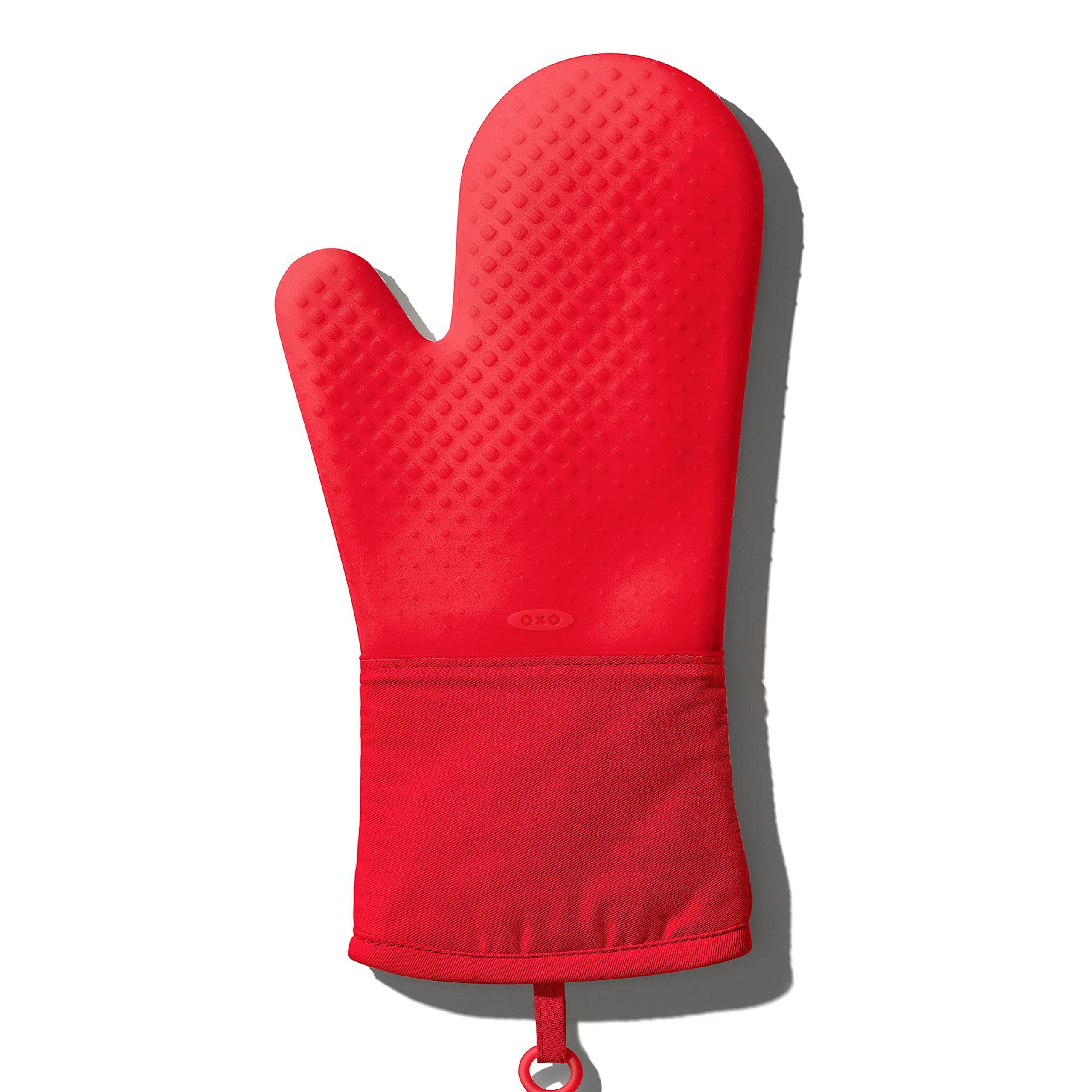 Red Silicone Heat-Resistant Oven Mitt with Non-Slip Grip