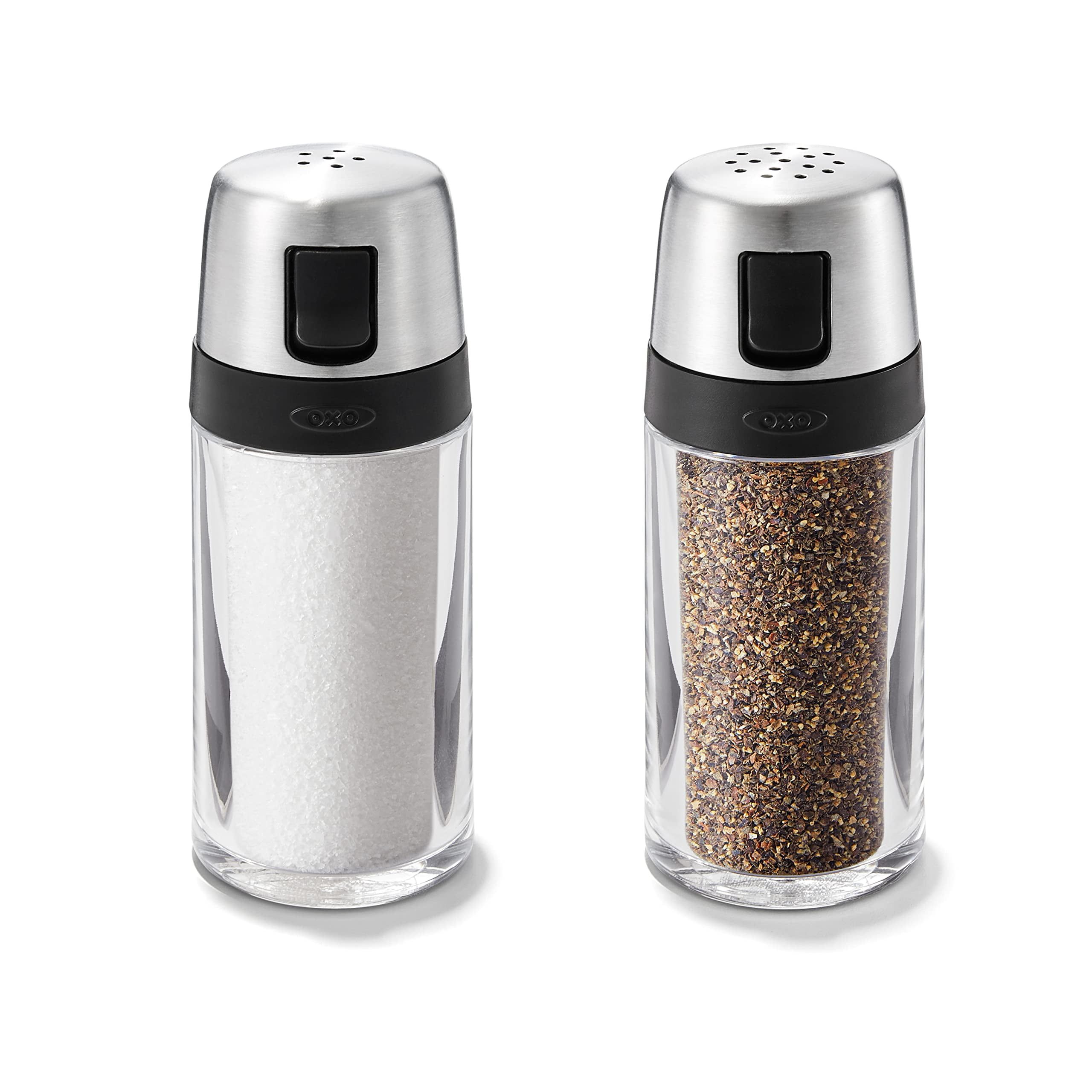 Clear and Silver Acrylic Salt and Pepper Shaker Set