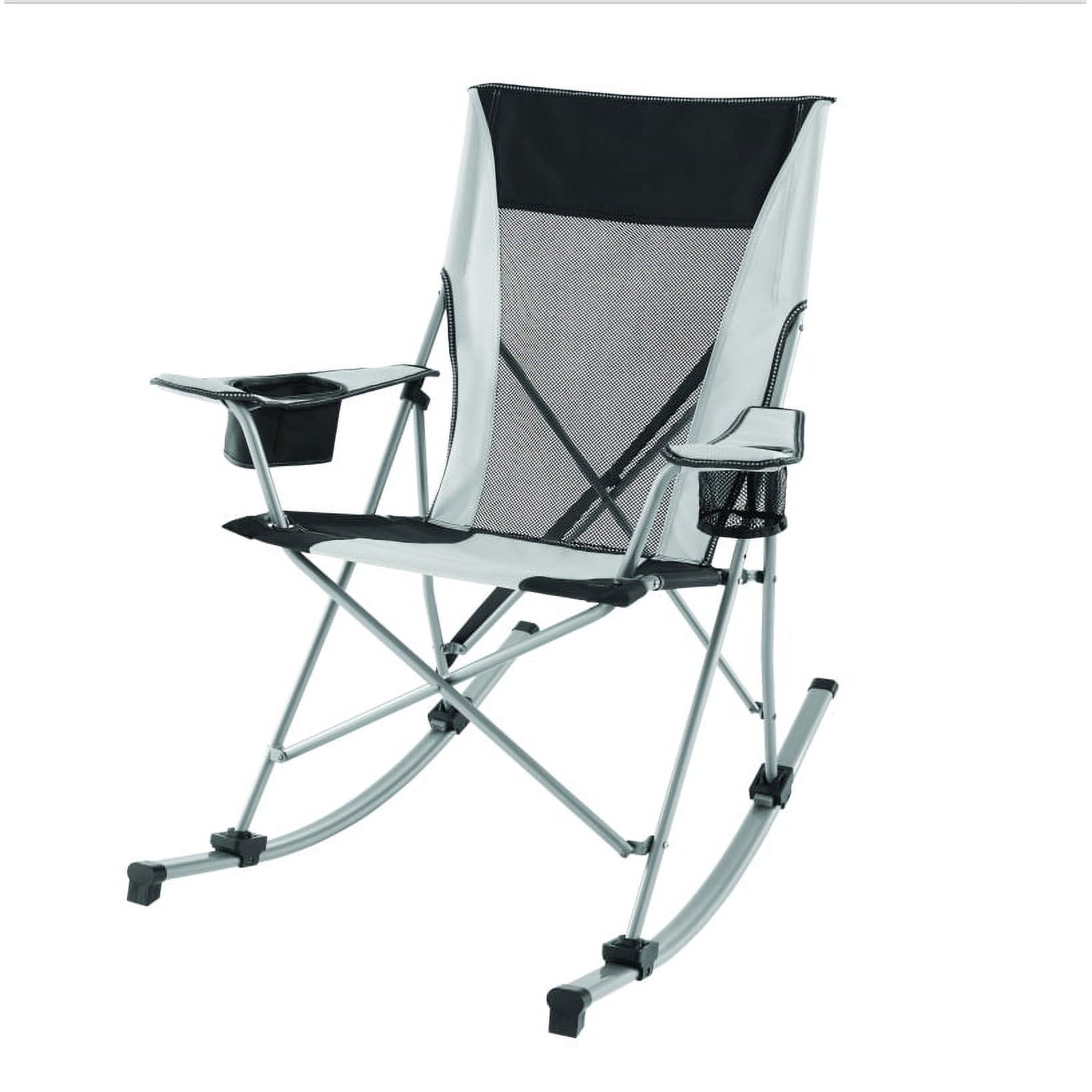 Gray and Black Mesh Rocking Camp Chair with Cup Holder