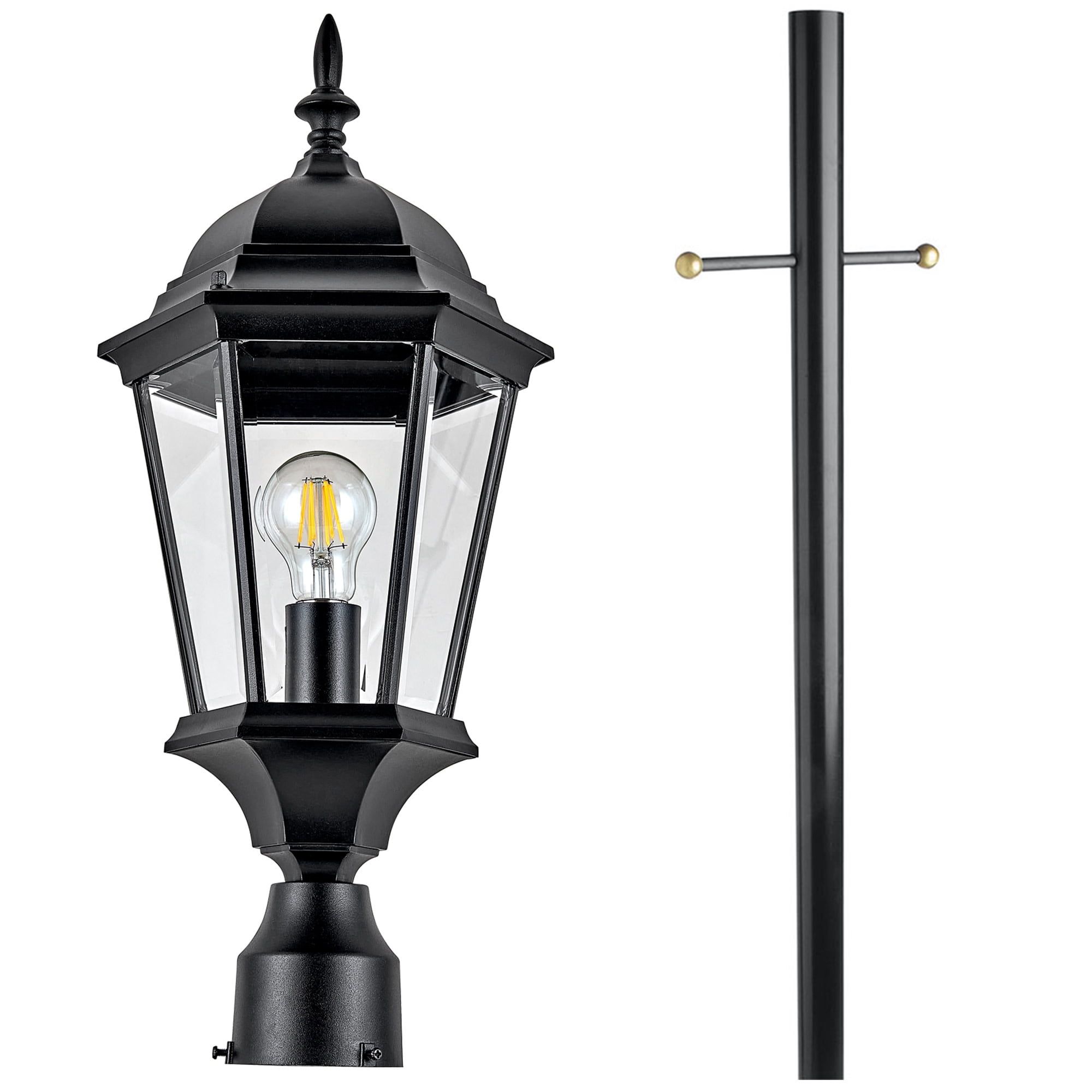 Oak Creek Black Aluminum Outdoor Lamp Post with Clear Glass Panels