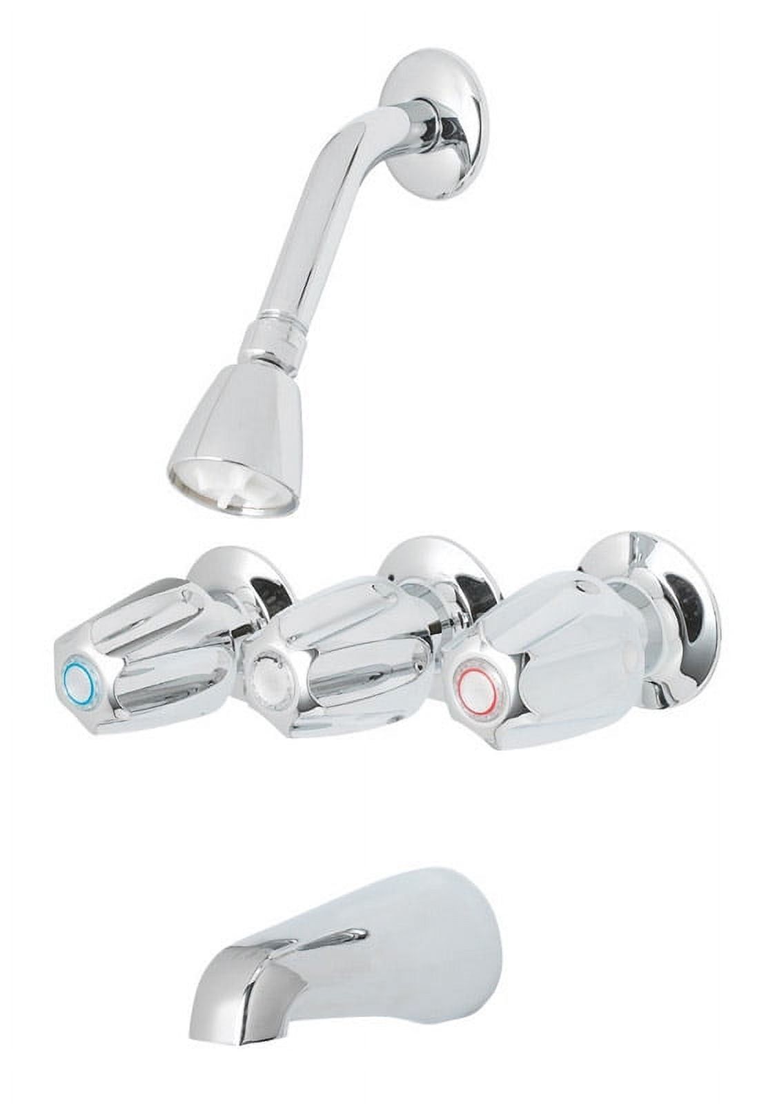 Polished Chrome Three-Handle Wall Mounted Tub and Shower Faucet