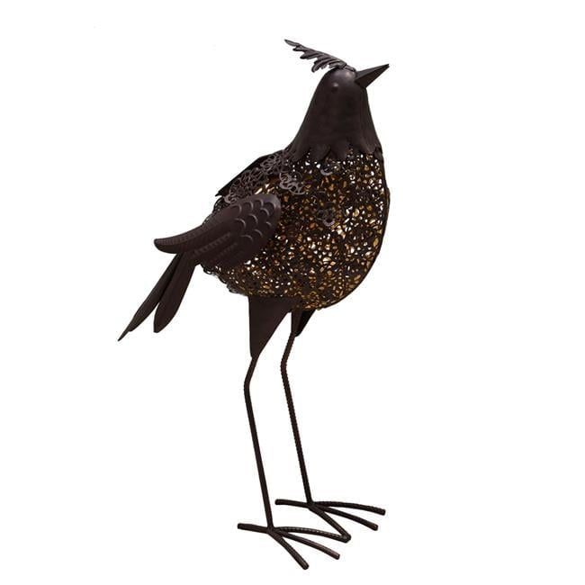 Hammer Tone Bronze Steel Bird Garden Sculpture with Solar Light