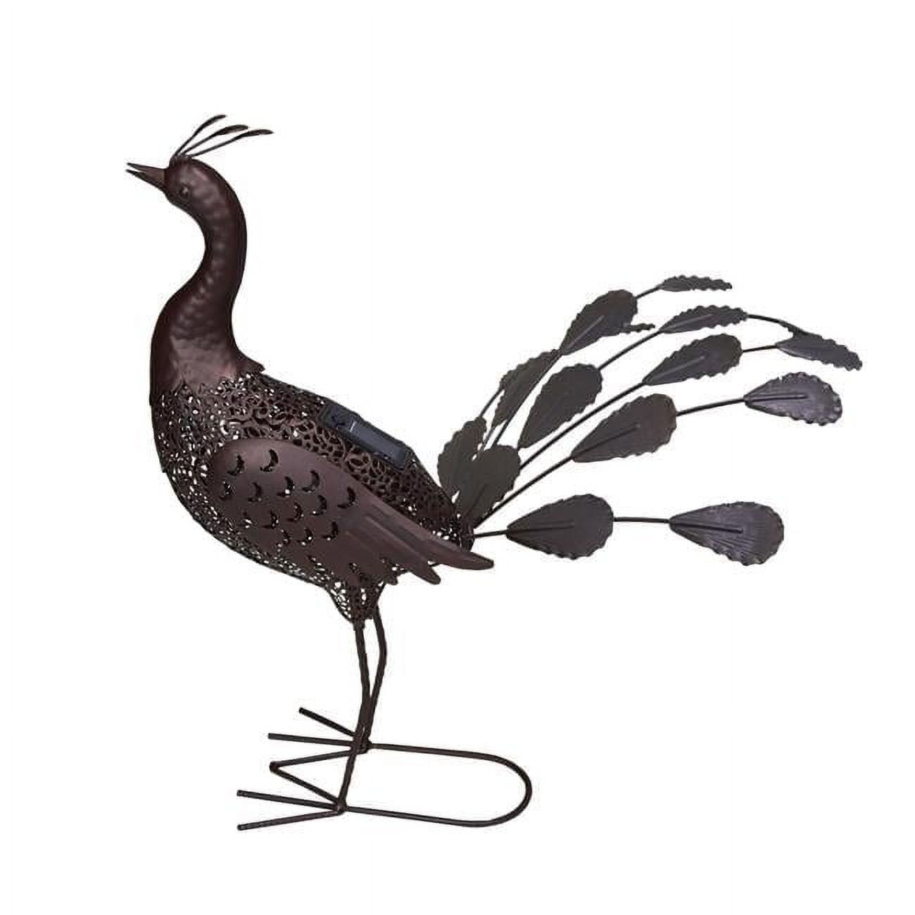 Hammer Tone Bronze 22" Steel Peacock Garden Sculpture with Solar Light