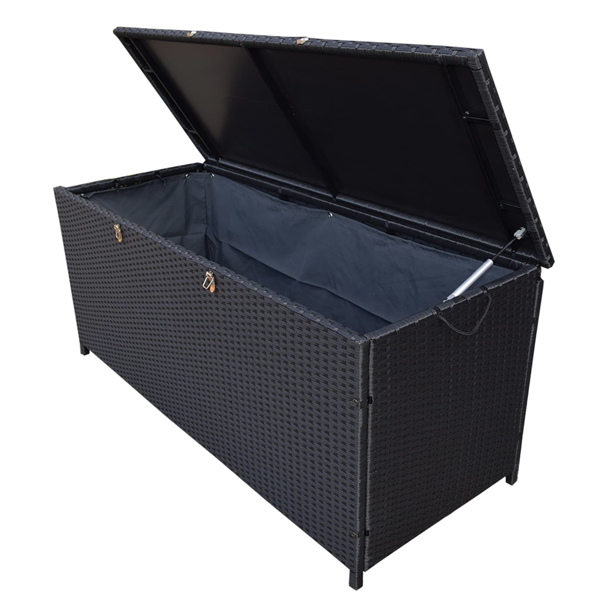 Black Resin Wicker Lockable Deck Box with Steel Frame, 113 Gallon