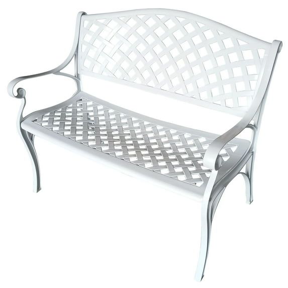 Elegant White Cast Aluminum Outdoor Loveseat Bench