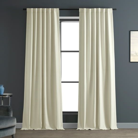 Puddle Length White Linen Blackout Drape Panel