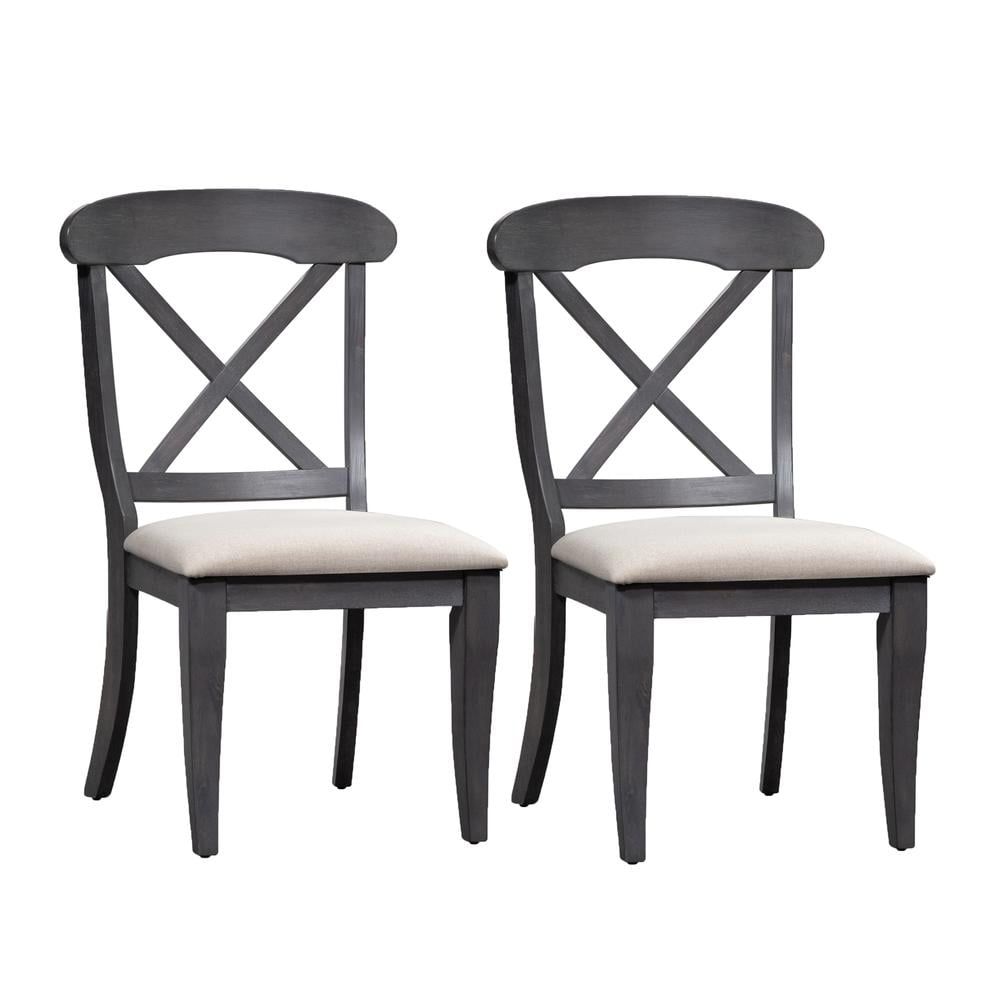 Gray Linen Upholstered Cross Back Side Chair Set