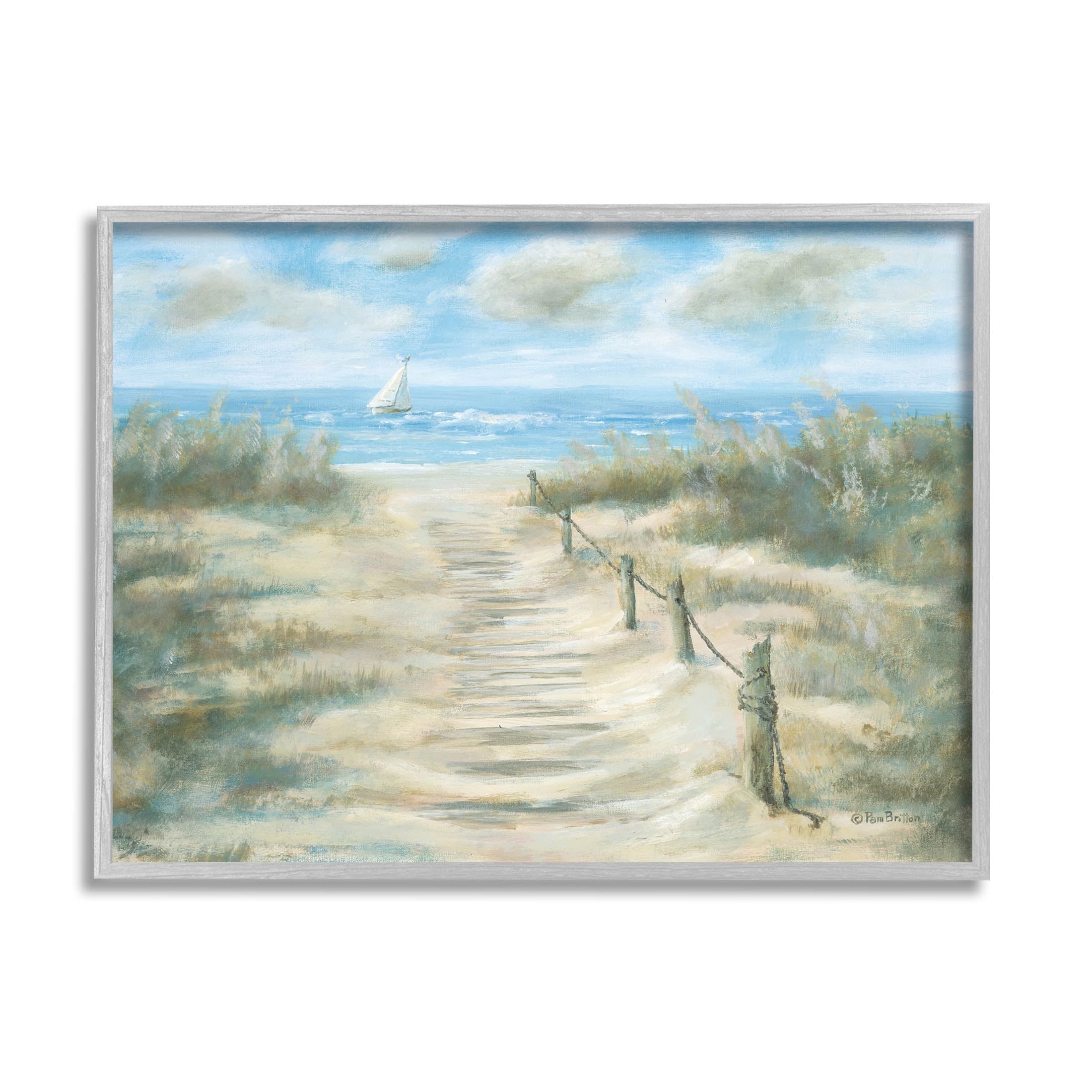 Gray Framed Coastal Beach Boardwalk Canvas Print, 30x24