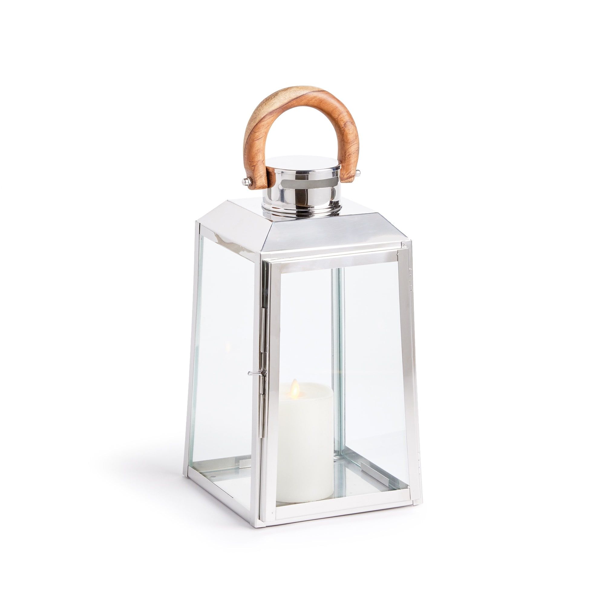 Nautical Chrome and Teak Hanging Hurricane Lantern