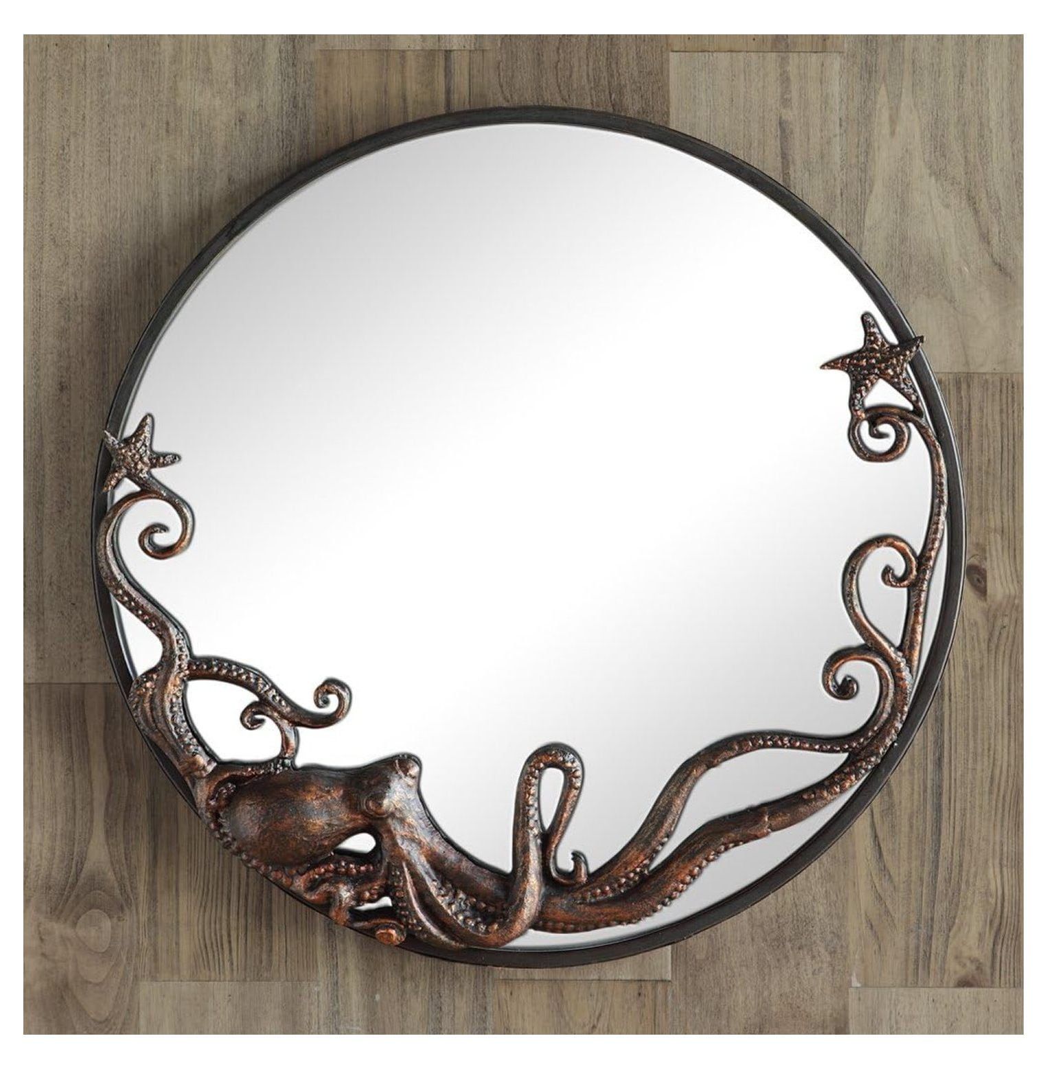 22" Round Dark Bronze Iron Octopus Wall Mirror