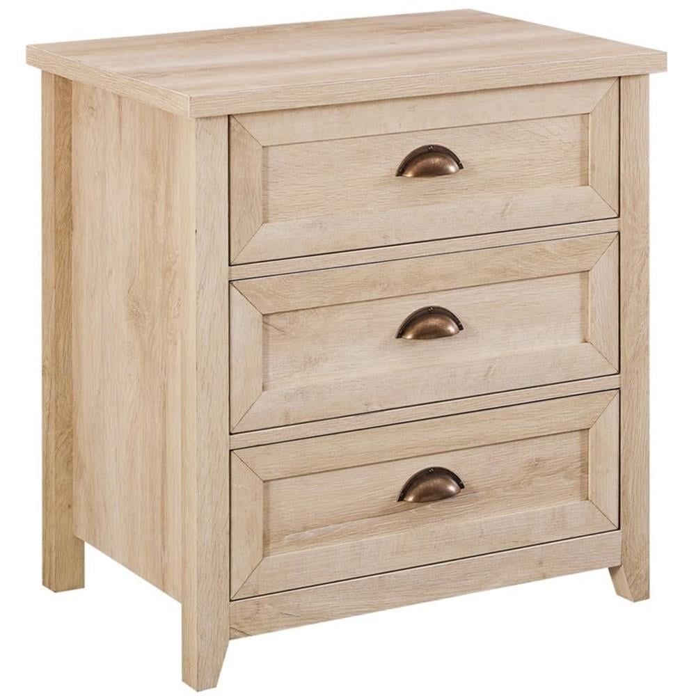 Odette 25" White Oak 3-Drawer Nightstand with Cup Handles