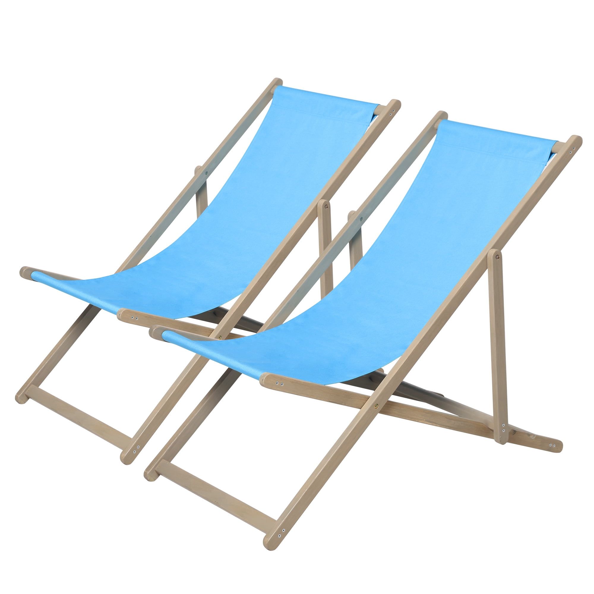 Set of 2 Blue Folding Beach Sling Chairs with Aluminum Frame