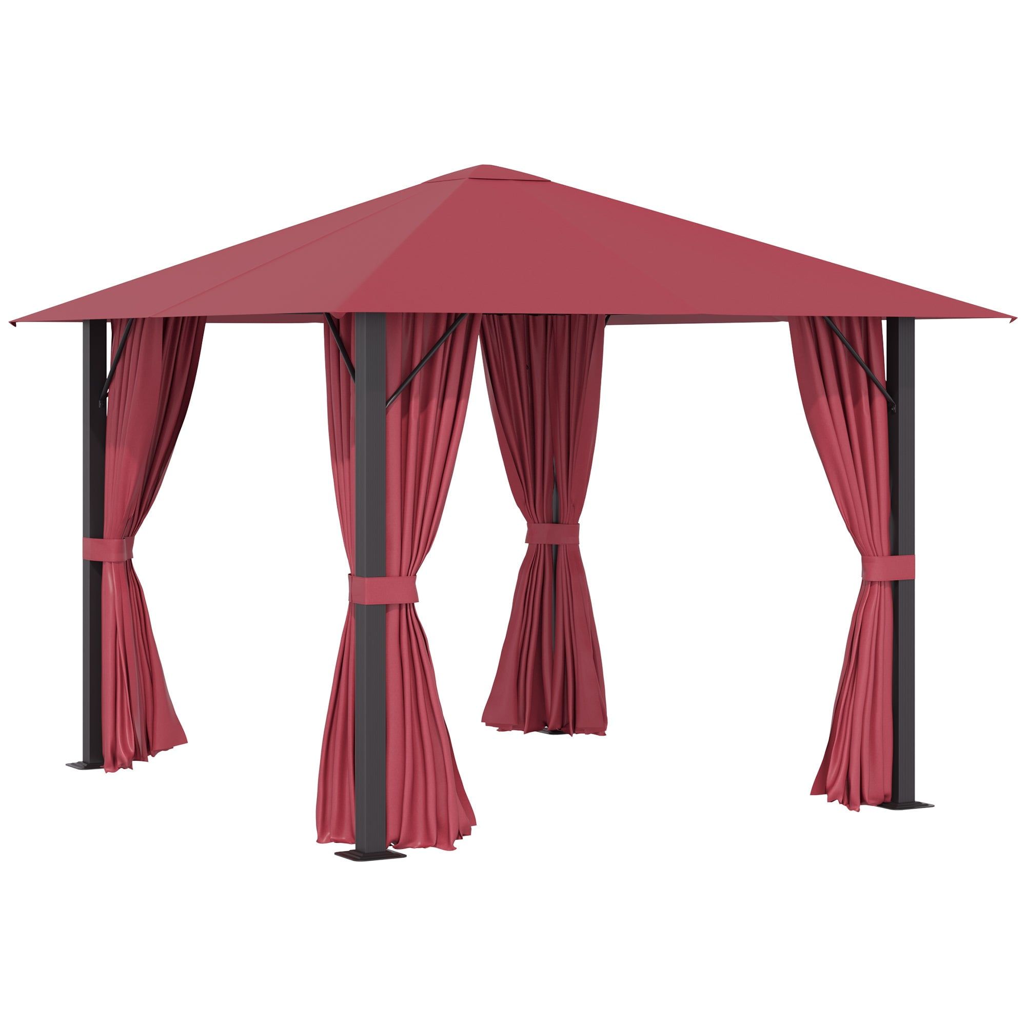 10x10 Red Aluminum Patio Gazebo with Sidewalls