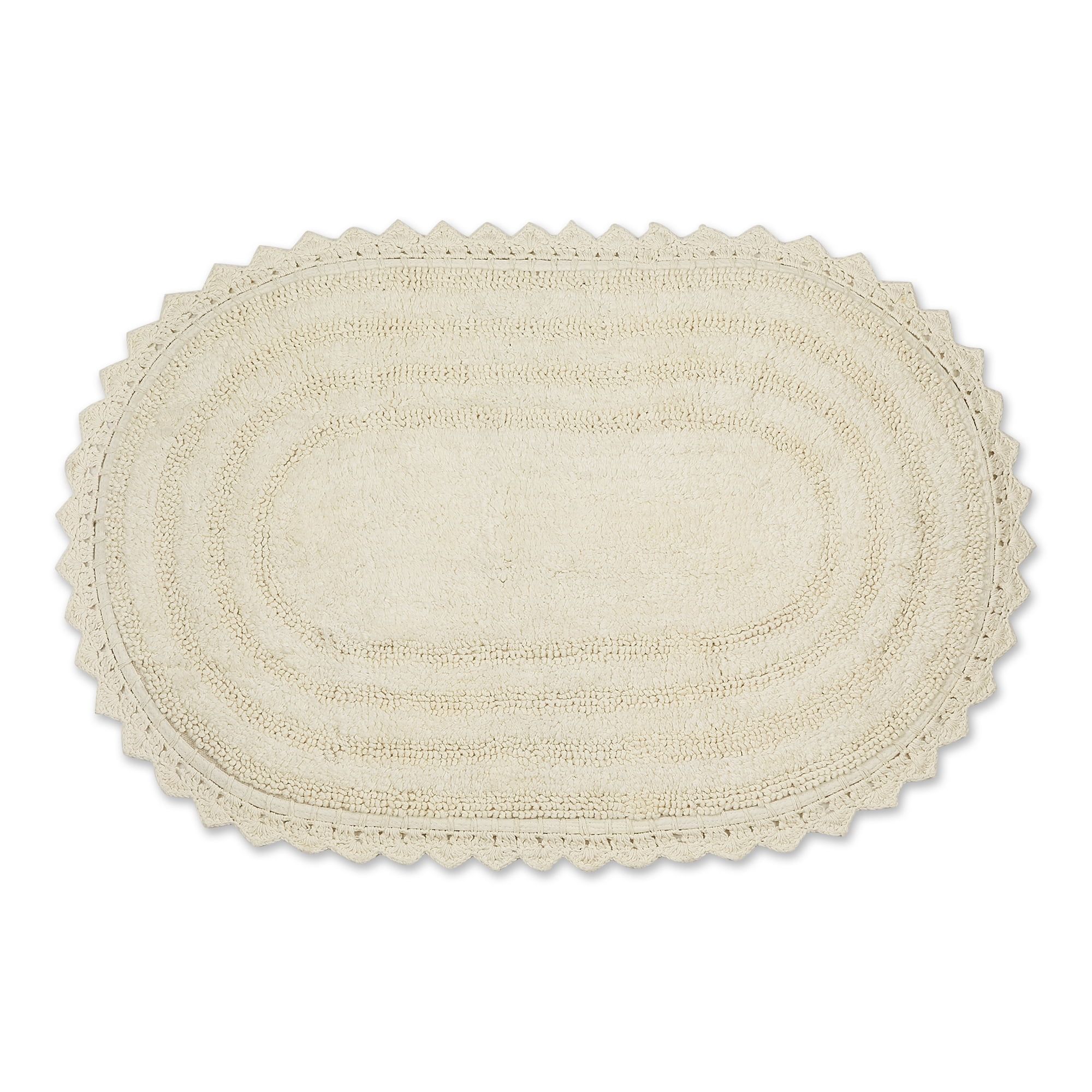 Off-White Oval Cotton Crochet Bath Mat 21" x 34"